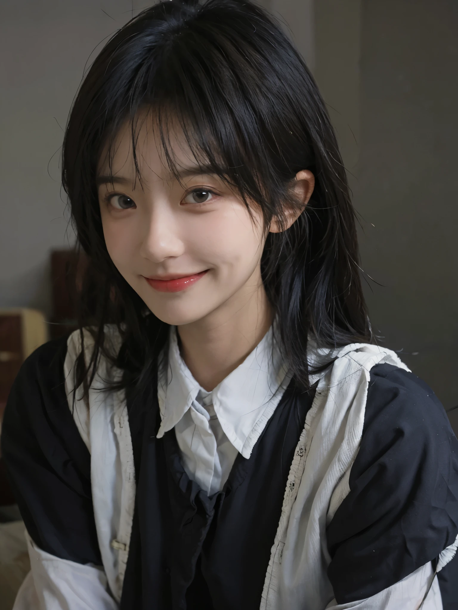 18 year old beautiful girl, big eyes, Big breasts, Petite and slim, 8K, top quality, (Very detailed header: 1.0), (The facial details are very rich: 1.0), (very fine hair: 1.0), maid uniform, Clean and detailed anime art, Smile, blond hair, smooth long hair