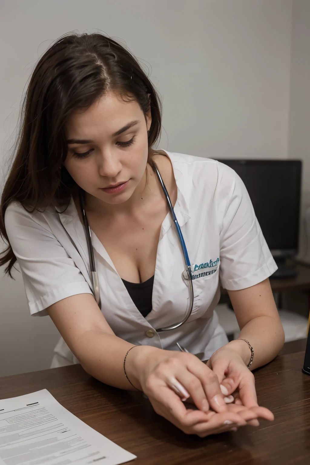 oficina de equipos medicos con un escritorio de informacion al cliente y que arriba diga la palabra de la empresa COMERHID