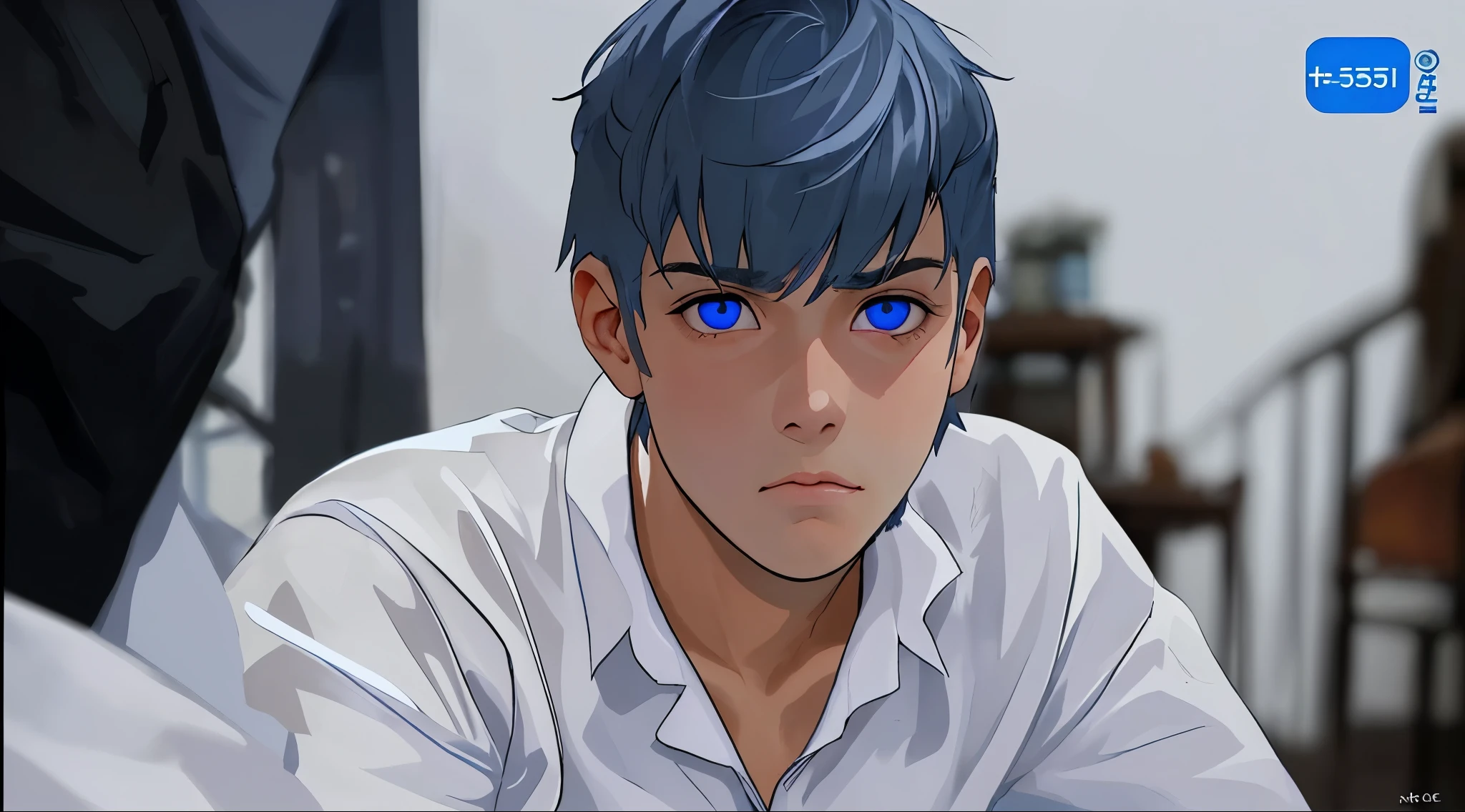 joven de cabelloplateado y ojos azules esta trsite y preocupado esta mirando a alguien