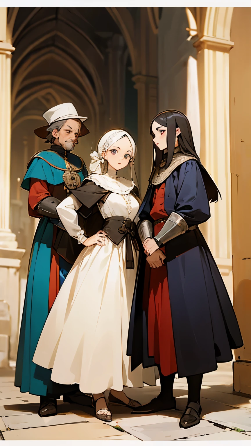 tres personas de negocios. vestimenta medieval