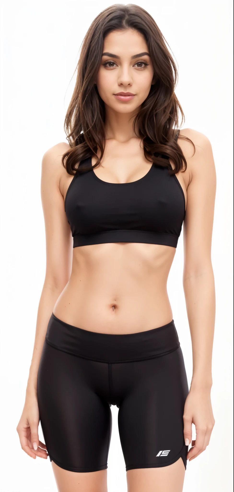 a woman in black esportes bem top and leggings posing for a picture, sport bra, esportes bem, Physicist : tinyest barriga ever, sports bra and shorts, training bra, detailed esportes bem, barriga, corte de meio corpo, vestindo uma blusa preta cropped, bare barriga, vestindo uma regata preta cortada, black bra