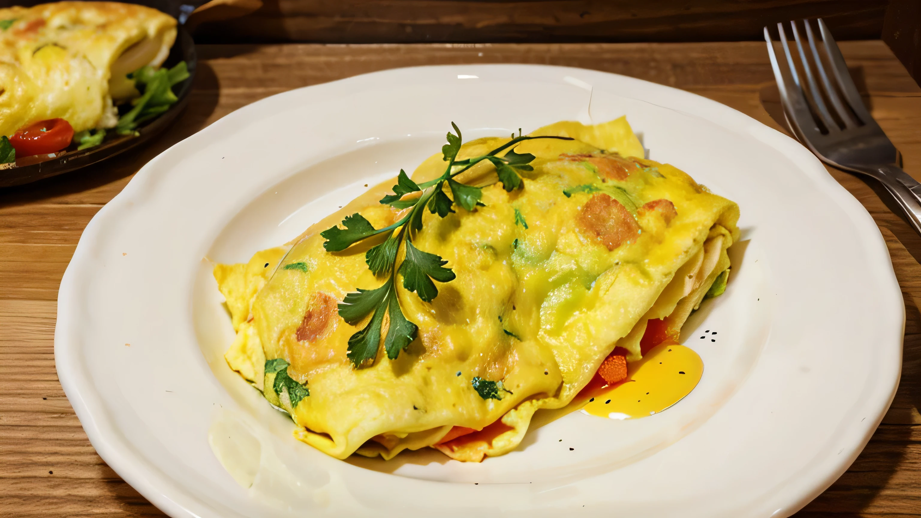 Omelet. "Show entire plate". saturation at 20%