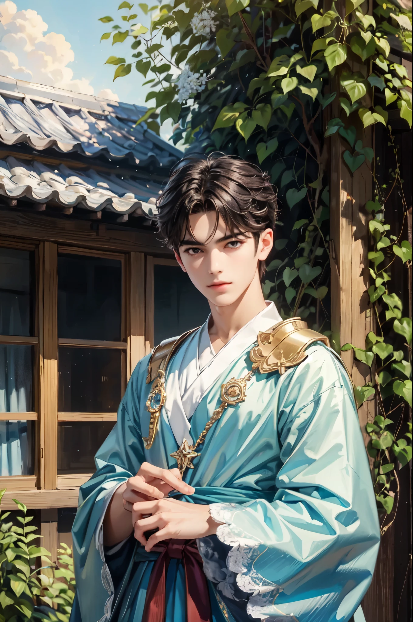 best quality, masterpiece, highres, handsome face, perfect face, korean face, detailed scenery 