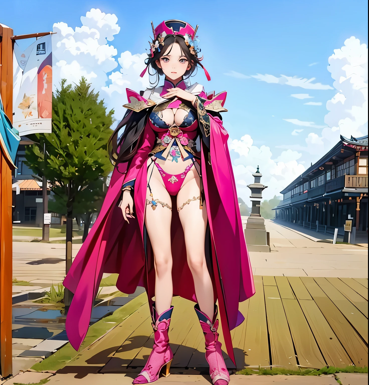 beautiful and delicate woman,The details of the eyes and face are very rich, exquisite eyes, super detailed, High resolution, The content is very detailed,best quality,EnLightenment,Unite,8k wallpaper,masterpiece,best quality,imagine,1 girl,China costume, Wear sexy blue bikini armor,metal style, big breasts, high-cut underwear, 盔甲有圖案metal style的, Big blue priest cloak,priest hat,standing posture,long legs,Put on powder blue and white boots,look at the audience,Face the audience,flowing long hair,Surreal 8000g,Impeccable,masterpiece,professional artwork,famous artwork,Light,movie bloom,perfect face,pretty face,fantasy,Dreamy and magical,not real,intricate details,Exquisite pattern…Korean woman’s face