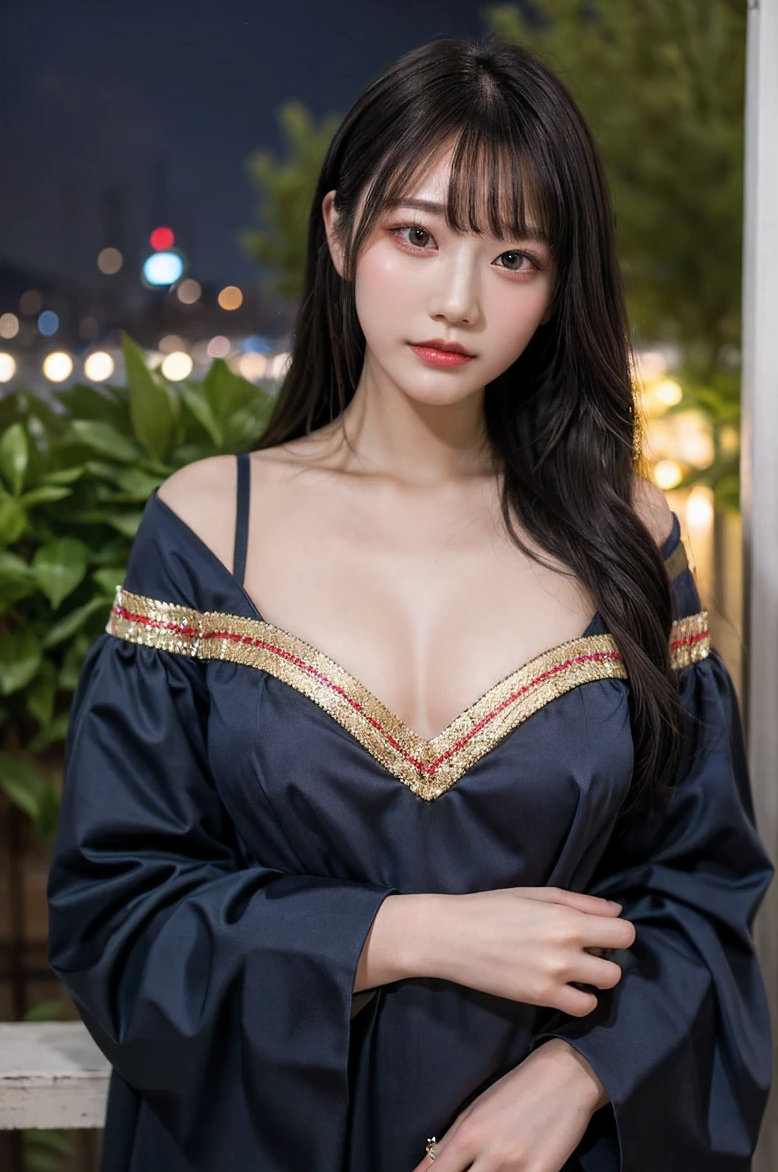 ((masterpiece)), ((best quality)), (ultra-detailed), ((extremely detailed)), 4K, (8K), best quality, (beautiful)0, sacred place, night, a cute girl, 1girl, solo, aristocratic costume, royalty, beautiful rainbow hair0, ((beautiful eyes)), large breast, cool
