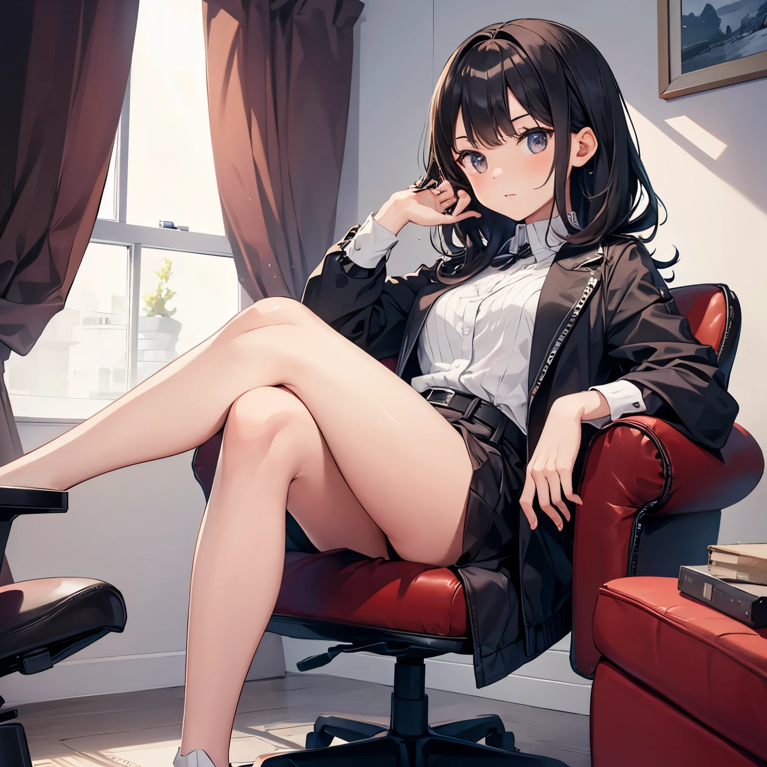1girl,lifeland,sitting,crossed legs,chair