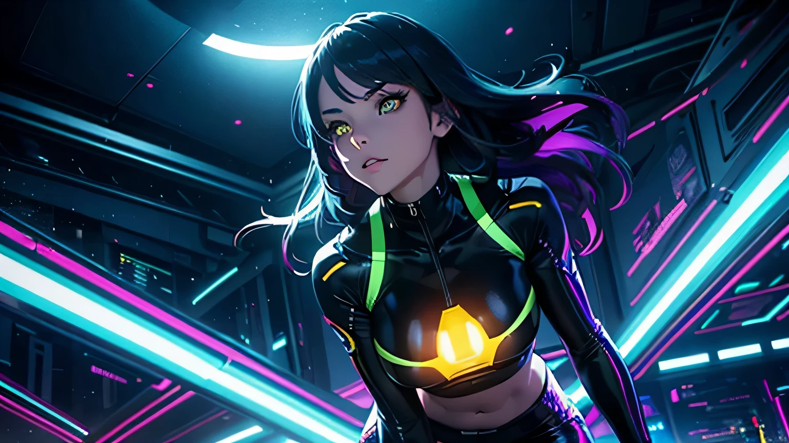 <lora:ErisCh:0.7>,erisch,eris,,sci-fi,cyberpunk street,glowing hologram,