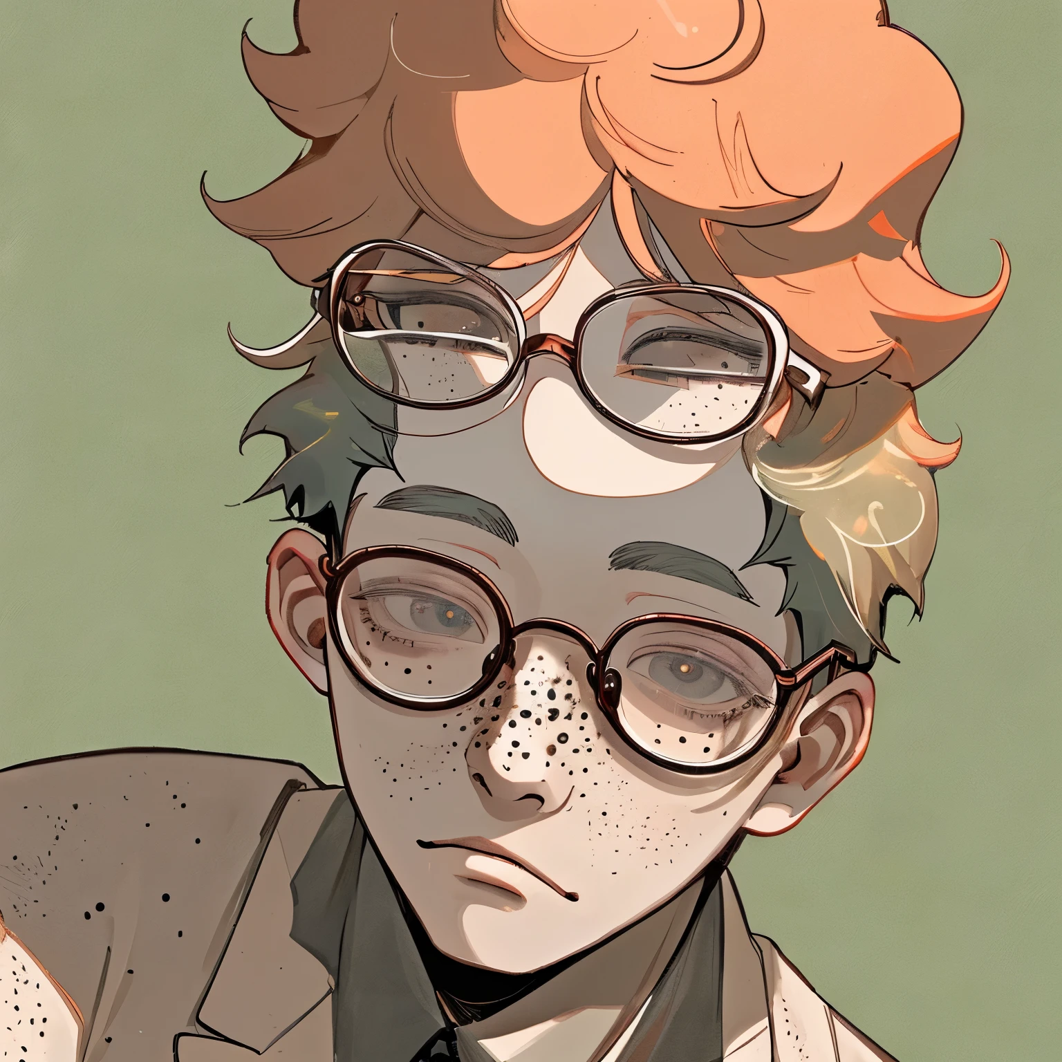 boy、glasses、freckles、listless eyes、habitual hair