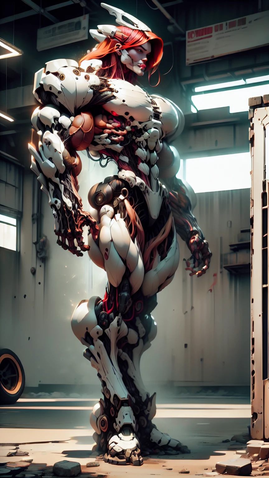 Cinematic, clear facial features and insanely detailed, the image captures the essence of (1 girl), (megan fox:1.25), (long red hair), (carnage skinless physique:1.25), (1 super muscular undead skinless succubus with gigantic horns:1.25), (covered in red necrotic rotting skinless muscle:1.25), (exposed muscles & veins everywhere:1.25), (perfect fingers:1.25) (full body pose:1.25). The color grading is beautifully done, enhancing the overall cinematic feel. Unreal Engine makes her appearance even more mesmerizing. With depth of field (DOF), every detail is focused and accentuated, drawing attention to her eyes and hair. Peak image resolution utilizing super-resolution technology ensures pixel perfection. Cinematic lighting enhances her aura, while anti-aliasing techniques like FXAA and TXAA keep the edges smooth and clean. Adding realism to the muscular bio-mecha succubus , RTX technology enables ray tracing. Additionally, SSAO (Screen Space Ambient Occlusion) gives depth and realism to the scene, the girl's presence even more convincing. In the post-processing and post-production stages, tone mapping enhances the colors, creating a captivating visual experience. The integration of CGI (Computer-Generated Imagery) and VFX (Visual Effects brings out her demonic features seamlessly . Incredible level of detail, with intricate elements meticulously crafted, the artwork hyper maximalist and hyper-realistic. Volumetric effects add depth and dimension, with unparalleled photorealism. 8k resolution rendering ensures super detailed visuals. The volumetric lighting adds a touch of magic, highlighting her beauty and aura in an otherworldly way. High Dynamic Range (HDR) tech makes the colors pop, adding richness to the overall composition. Ultimately, this artwork presents an unreal, yet stunningly real portrayal of an incredibly beautiful bio-mecha succubus girl. The sharp focus ensures that every feature is crisply defined, creating a captivating presence. (girl face:1.45)