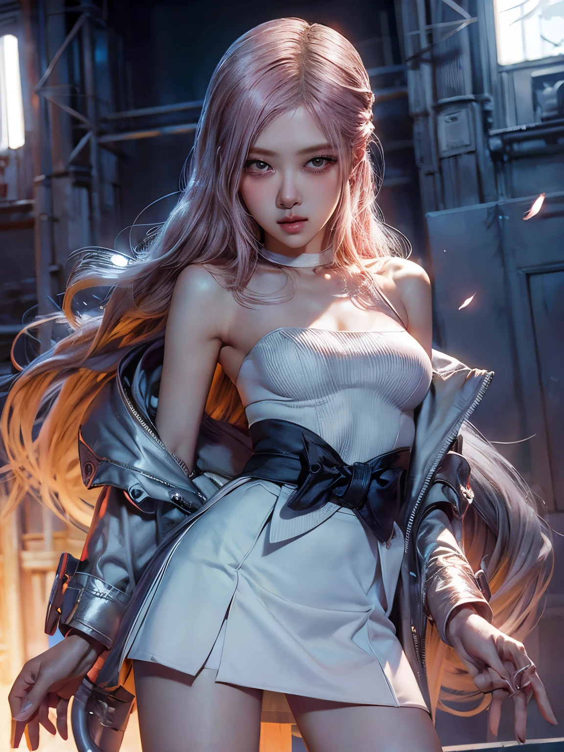 Princess of lightness,pink hair,busty,Glamour,Gorgeous,Jewelry,monochromes,goddess,light Fantasy,light Venus,erotic posing,Dynamic Posing,Dramatic,Cinematic,Detailed background,light fantastic view,Best Quality,masutepiece,8K,The ultimate detailed light background, Top image quality、RAW photography、超A high resolution、show legs,cropped shoulders,close-up all over the body,Be red in the face,overall look is very erotic。(Hand optimization),(Details are strengthened),(High Picture Quality) An 18-year-old female、Shot for one person only、model shoot、medium breasts、Wearing a white skirt、Beautiful Eyes of Details、Very slender eyes、Beautiful eyelashes、beautiful double eyelid、Very slim physique, Shy, with blush cheeks, 🤍