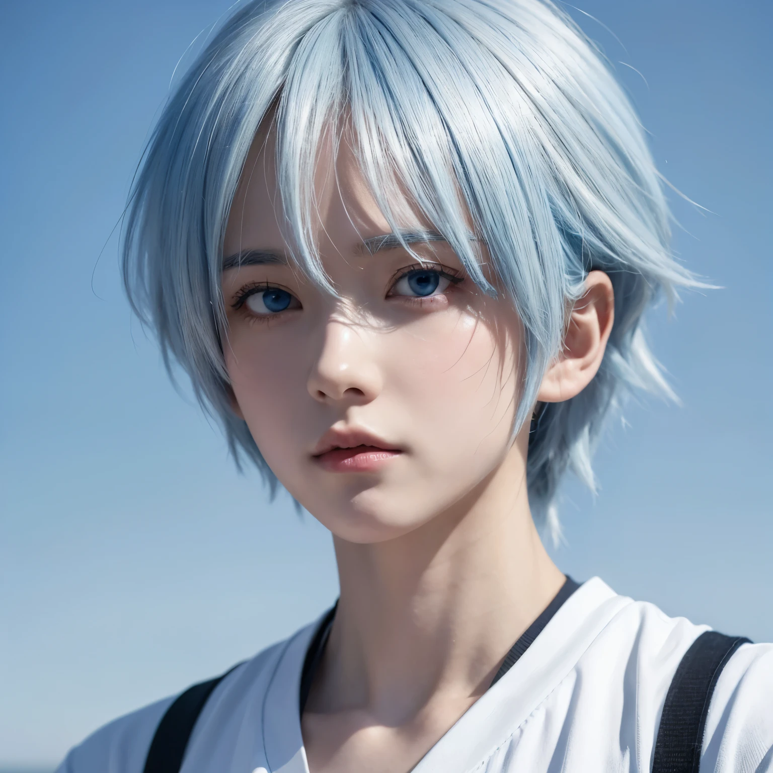 anime boy 18 thn with blue eyes and white hair wearing a blue shirt, kaworu nagisa, tall anime guy with blue eyes, anime boy, nagito komaeda, 4 k manga wallpaper, anime wallaper, 4k anime wallpaper, anime wallpaper 4k, anime wallpaper 4 k, anime style portrait, young anime man, male anime style