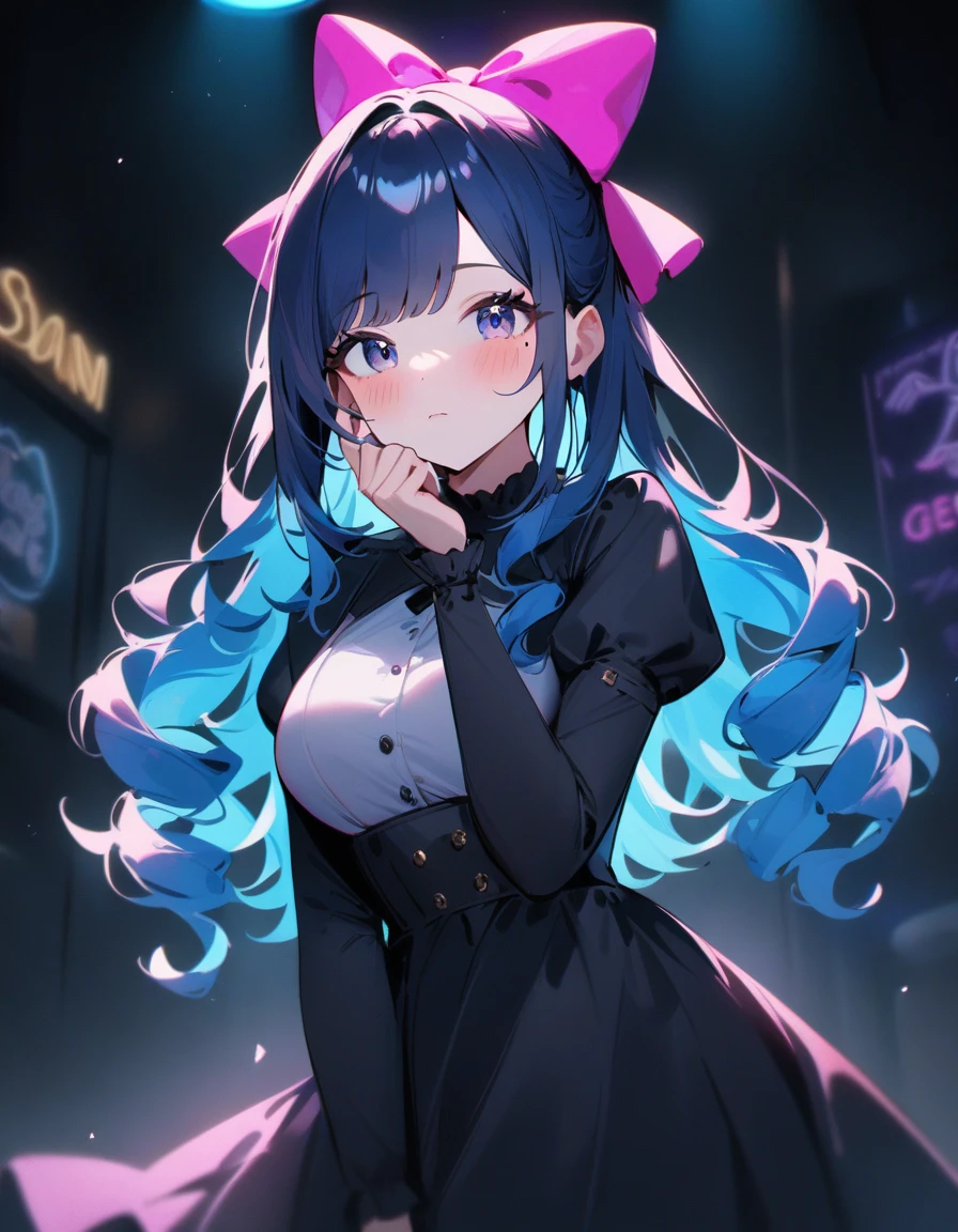 1girl, Neon Sign, PENeonSign, neon sign, glowing, colorful, masterpiece, best quality, very aesthetic, absurdres, (a vibrant composition, intense colors,high contrast),neon sign,luminous lights,dark urban alley,glowing words,nighttime cityscape,vivid futuristic atmosphere,reflections on wet pavement,neon tubes,hazy smoke,rich texture,shimmering glow,mystery in the air,electric energy,exciting nightlife,urban hustle and bustle,techno vibes,aesthetic appeal,modern design,retro feel,artsy nightlife scene,light trails,neon colors,impressive visual impact,lively and dynamic,abstract shapes,blurry background,striking visual contrast,glittering city lights,mesmerizing ambiance,electricity in the air,trendy spot to hang out,captivating visual spectacle,eye-catching display,lit-up facades,illuminated urban landscape,enticing glow,modern neon art,contemporary artistic expression,vibrant and energetic,eye-popping colors,illuminated typography,futuristic cityscape with neon lights,neon reflections,glowing city nights