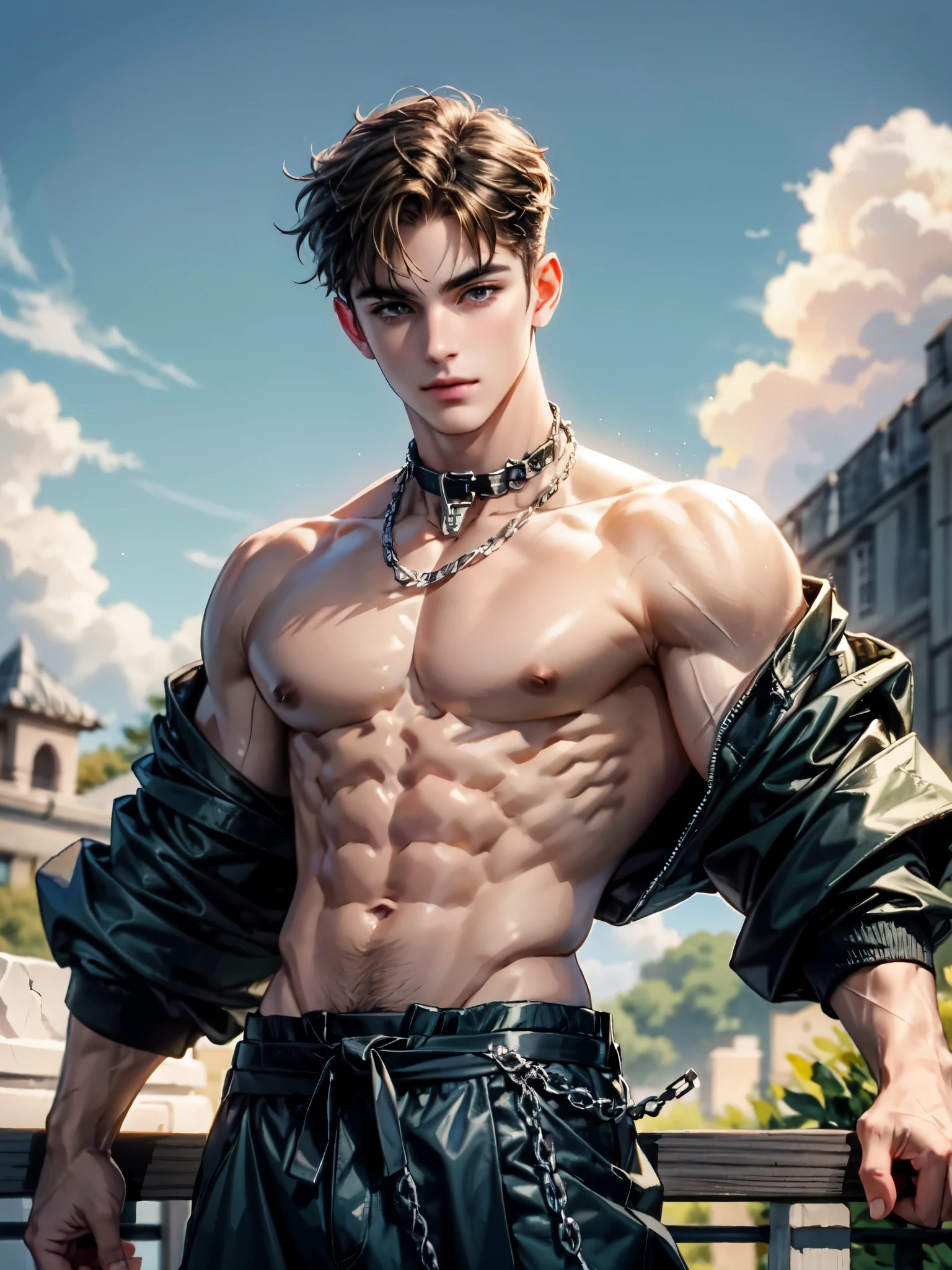 best quality, masterpiece, highres, blonde hair, young boy, handsome face, perfect face, korean face, detailed scenery
