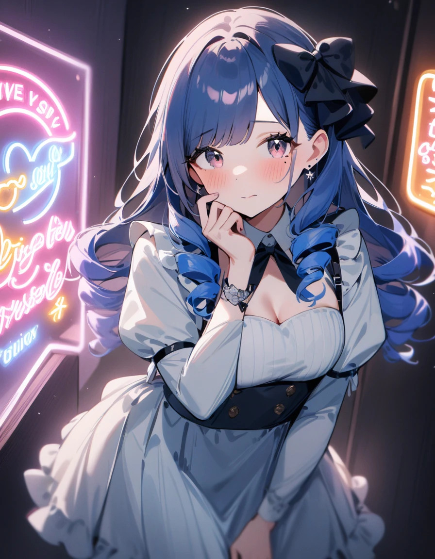 1girl, Neon Sign, PENeonSign, neon sign, glowing, colorful, masterpiece, best quality, very aesthetic, absurdres, (a vibrant composition, intense colors,high contrast),neon sign,luminous lights,dark urban alley,glowing words,nighttime cityscape,vivid futuristic atmosphere,reflections on wet pavement,neon tubes,hazy smoke,rich texture,shimmering glow,mystery in the air,electric energy,exciting nightlife,urban hustle and bustle,techno vibes,aesthetic appeal,modern design,retro feel,artsy nightlife scene,light trails,neon colors,impressive visual impact,lively and dynamic,abstract shapes,blurry background,striking visual contrast,glittering city lights,mesmerizing ambiance,electricity in the air,trendy spot to hang out,captivating visual spectacle,eye-catching display,lit-up facades,illuminated urban landscape,enticing glow,modern neon art,contemporary artistic expression,vibrant and energetic,eye-popping colors,illuminated typography,futuristic cityscape with neon lights,neon reflections,glowing city nights