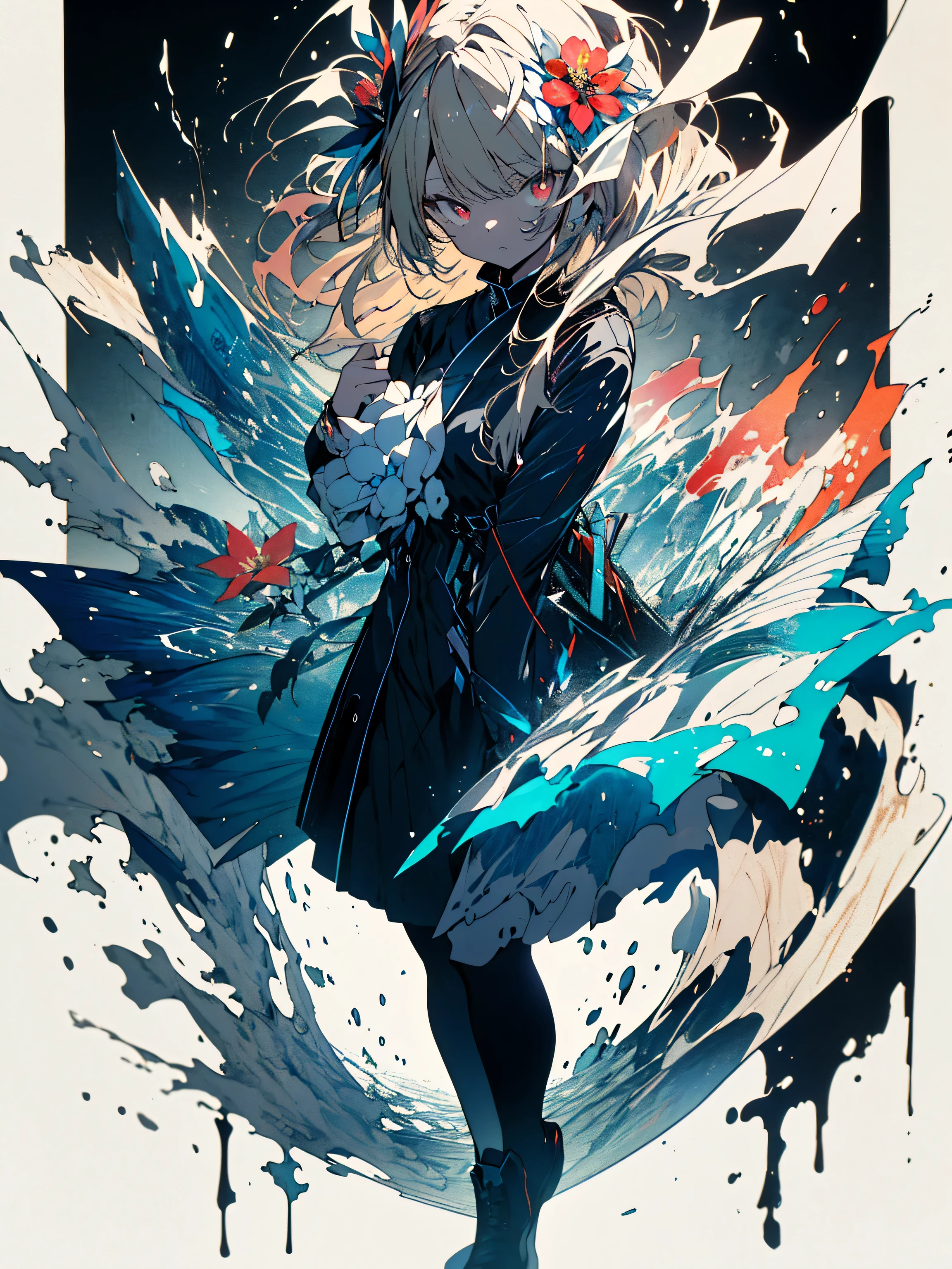 (highest quality、masterpiece、High resolution、detailed)、(Shining eyes、detailed beautiful face)、color ink painting,(splash of color),colorful splash,(((colorful),(sketch:0.8), masterpiece,highest quality, Beautifully painted,very detailed,(noise removal:0.6 ), (beautiful detailed sky),moon,very detailed,Colorama rainbow RGB skin tone masterpiece, highest quality, very detailed CG Unity 8k 壁紙,masterpiece, highest quality, super detailed, {Fantastic Media}, Limited palette, one girl, red eyes, blonde hair, full body, flower background、beautiful anime
