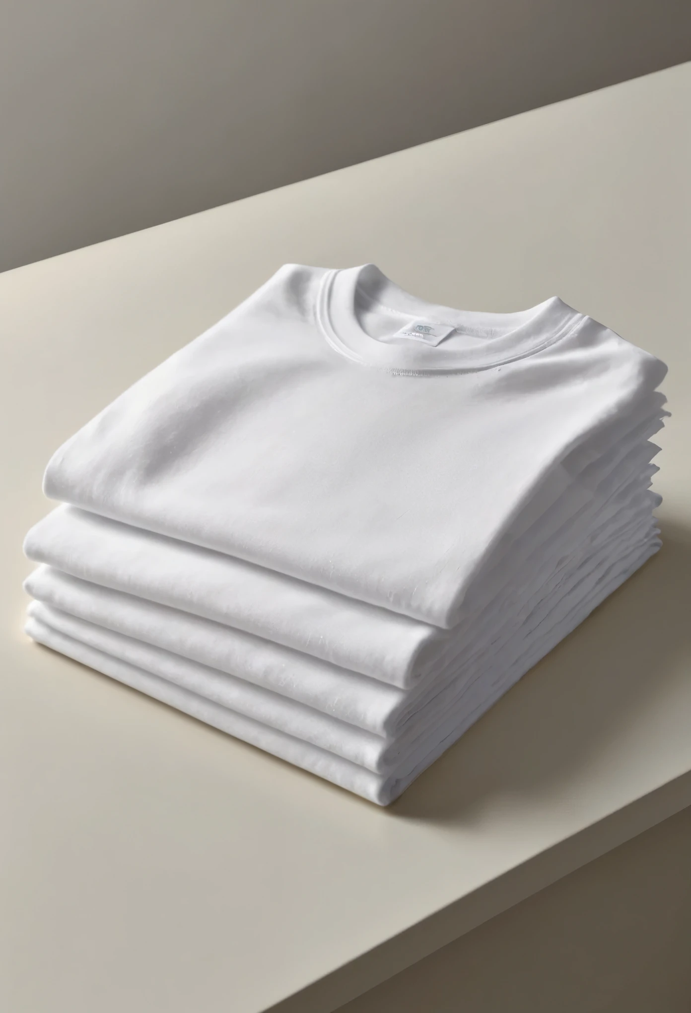 realistic photo of an all-white t-shirt folded on the counter
