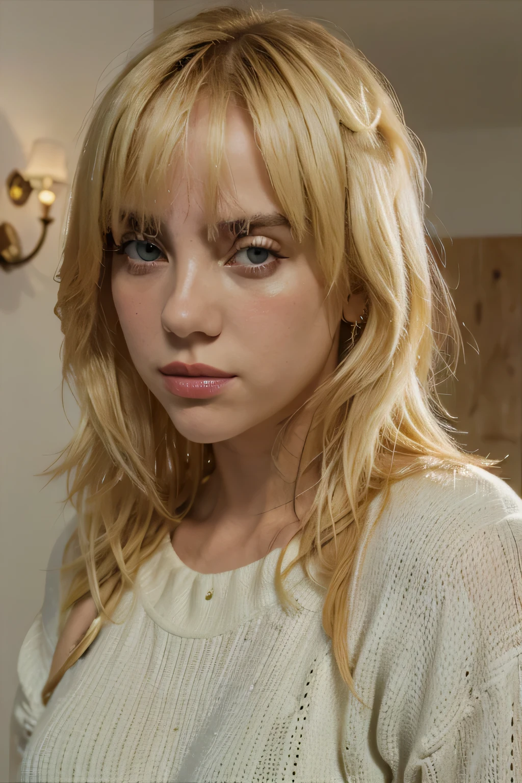 chica rubia, mirando la camara, luz natural, 8k, ojos verdes, new york