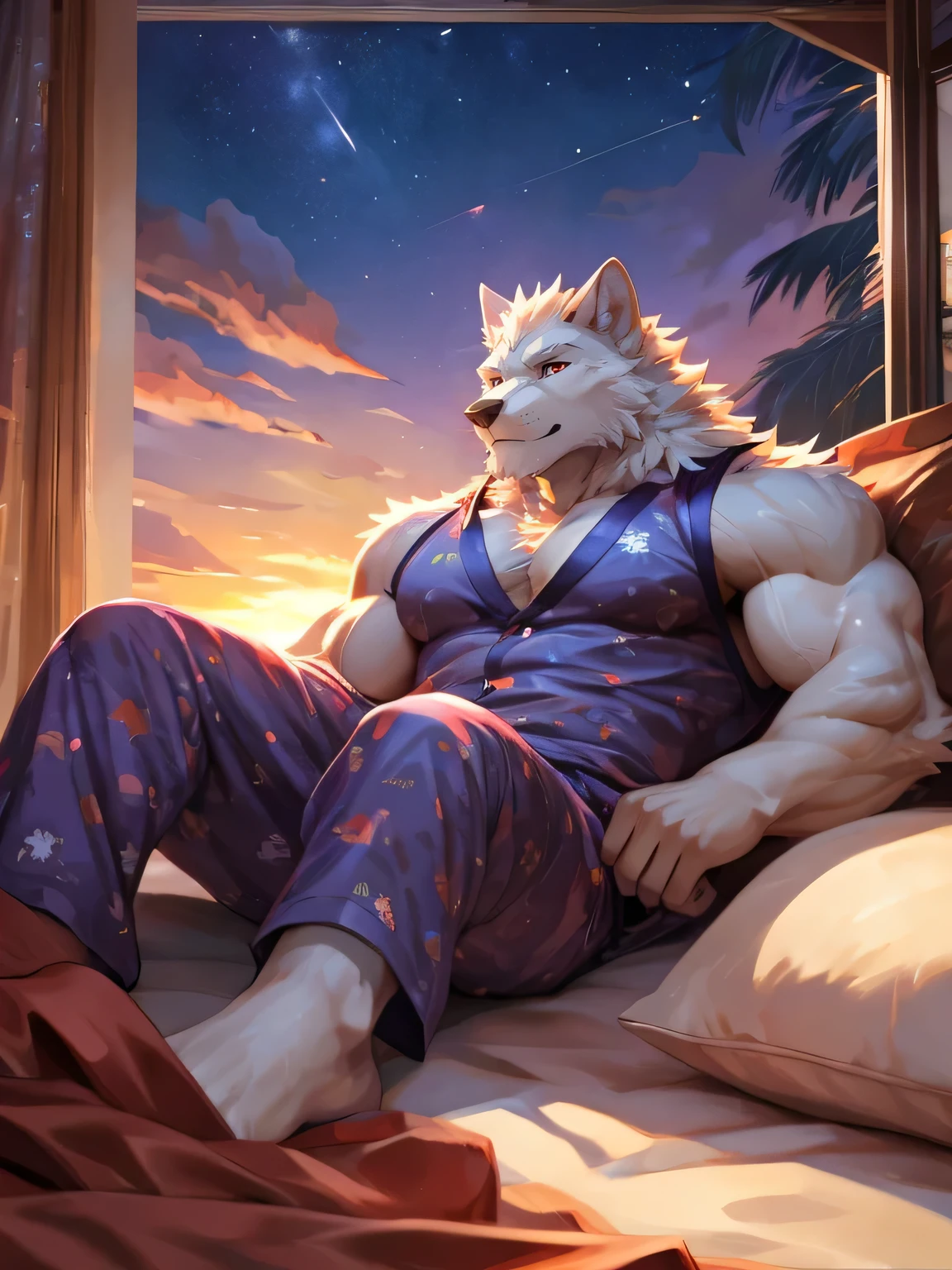 An image that embraces men and women in the city in anime style, 8k, Very very beautiful furry art, Popular topics on artstation pixiv, WLOP WA Sakimichan, zero art, high resolution committee, by Shitao, furry fantasy art, The mysterious world of academia, author：Yang Jie, High quality fan art Wolf, in partial shade, farmer, farmer clothing 4k, high resolution, best quality, perfect color, perfect shade, perfect lighting, Posted by：e621, hairy body, Wolf, fur, dark skin, only, male, aldult, male, (very muscular, enthusiast, Heavyweight, Jigazad has strong breasts:1.2), anatomically correct, (Realistic skin, delicate skin, epic, masterpiece:1.2), (City street world background, Sunlight, warmth), farmer clothing, (exquisite eyes, light pink eyes:1.2), (Half body:1.1), soft shadow, Strong emotions flashed in the eyes, looking at the audience, messy fur, love message,, love message, Face to face(The faces are very close), blush, face to face male love ((Bed World,Sunlight, warmth:1.2)) nude male Animation drawing inspired by Nagahide Urakusa, Hot topics on pixiv, furry art, muscular werewolf, puffy breasts, gigachad muscular, Firmware version, hairy chest, hairy body, muscular character, hairy body, The strongest posture, muscular and terrifying, muscular! white, powerful and huge nude nude ((orange underwear:1.5)) Blushing and looking at the camera ((black pupils,golden eyes:1.5)) ((blue fur:1.5) panoramic ((room world background, warmth, Sakura petals, Sunlight:1.5)) nude male male male lying on the bed 男性