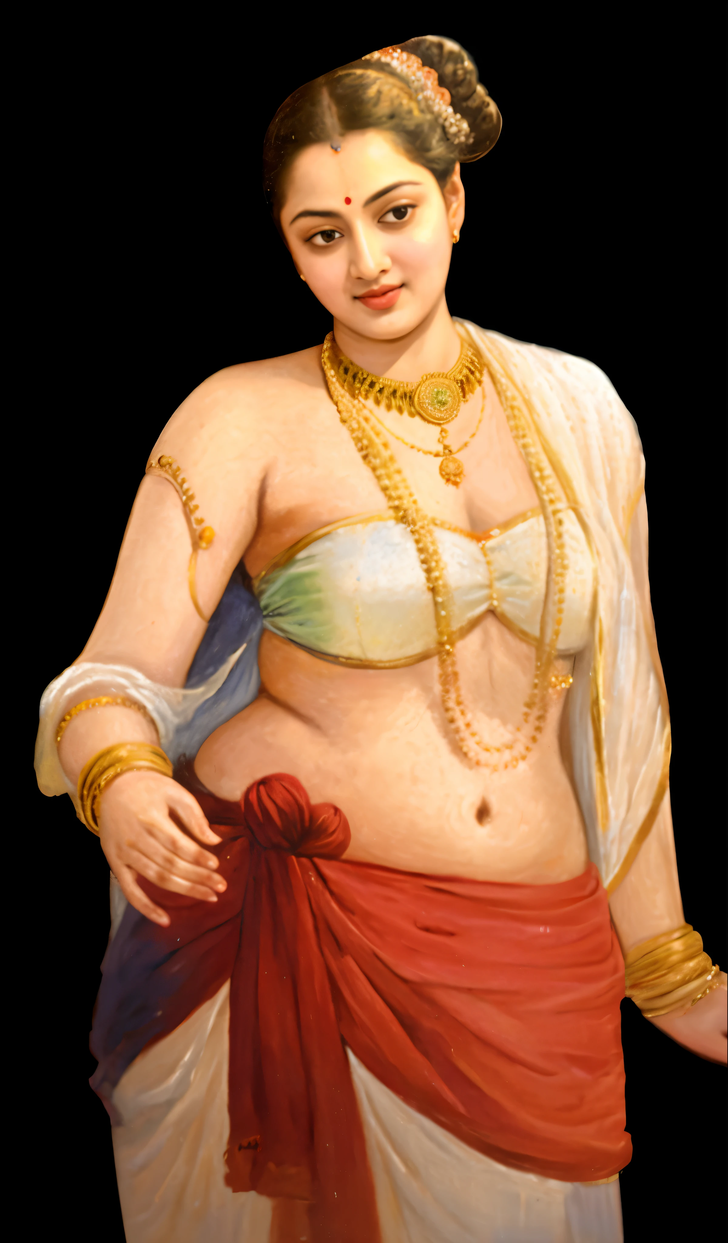 a oil painting of "Shakuntala" the famous mythological female character who exceptionaly beautiful, Apsara, Mohini, Kamini, based on Hindu mythology in Raja Ravi Varma Painting style, in baroque painting style, 19th century Academic Art, oviyar maruthi , exotic Indian art, oviyar maruthi painting, 