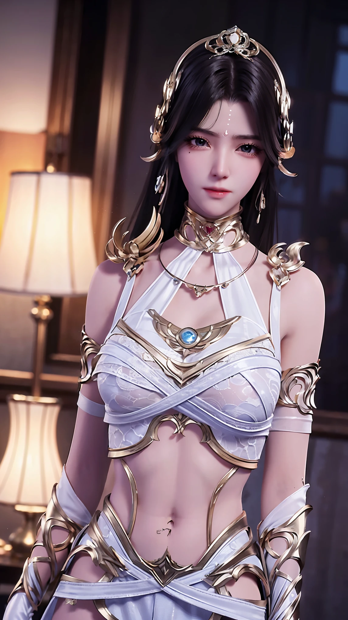 a white hair、Close-up of woman wearing white mask, beautiful figure painting, guweiz, Gurwitz style artwork, White-haired God, author:Yang Jie, Epic and beautiful character art, Stunning character art, author:FAN Qi, by Wuzhun Shifan, pixiv art station street guweiz, single ponytail, insult, high ponytail, tall figure, long legs, (sleeveless lace shirt), (shorts), (striped )), ((striped )), Walk, elegant, dignified, feminine, beautiful curves, sweet smile, Strong sense of detail and layering, Colorful and gorgeous, Has a unique texture, colorful, Color harmony, vivid, design art, 16K, super detailed, {{illustration}}, {extremely delicate and beautiful}, {Exquisite surface treatment}, super detailed, Exquisite glowing eyes, {{movie lighting}}, Extreme light effects, Model: realism, CFG size: 12, Laura: Bright texture (1.35), high quality, masterpiece, Exquisite facial features, Delicate hair depiction, Detailed depiction of eyes, masterpiece, best quality, Ray tracing, Extremely detailed CG unified 8K wallpaper, masterpiece, best quality, (1 girl), perfect female figure, (((White tight T-shirt))), beautiful eyes, (delicate face), short black hair, hair tied up, Light blue hairpins, (White skin), (best lighting), (Super intricate details), 4K unified, (super detailed CG), Showing white legs, , hot pants, shorts,