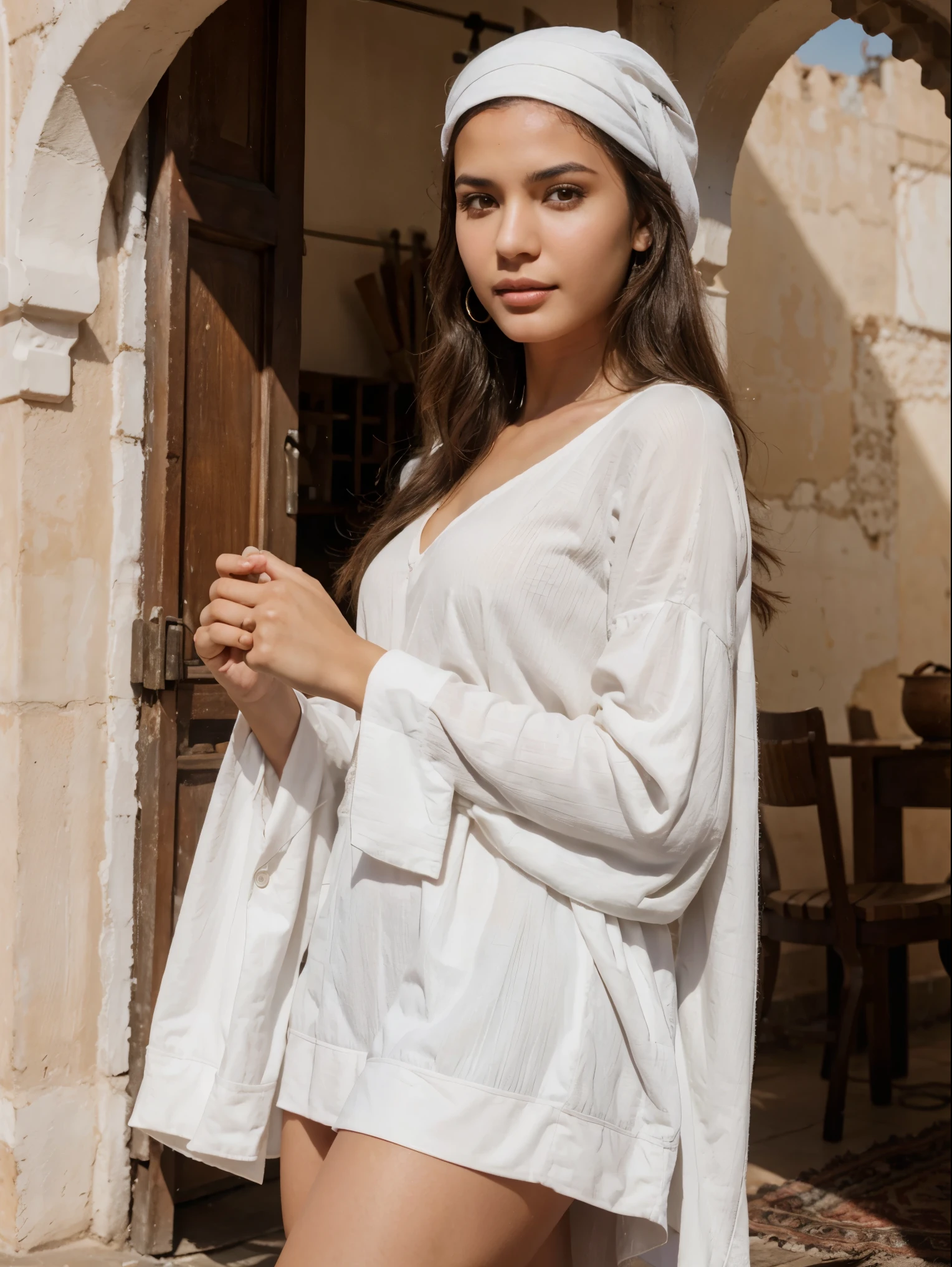 realistic moroccan girl, beautiful, white skin