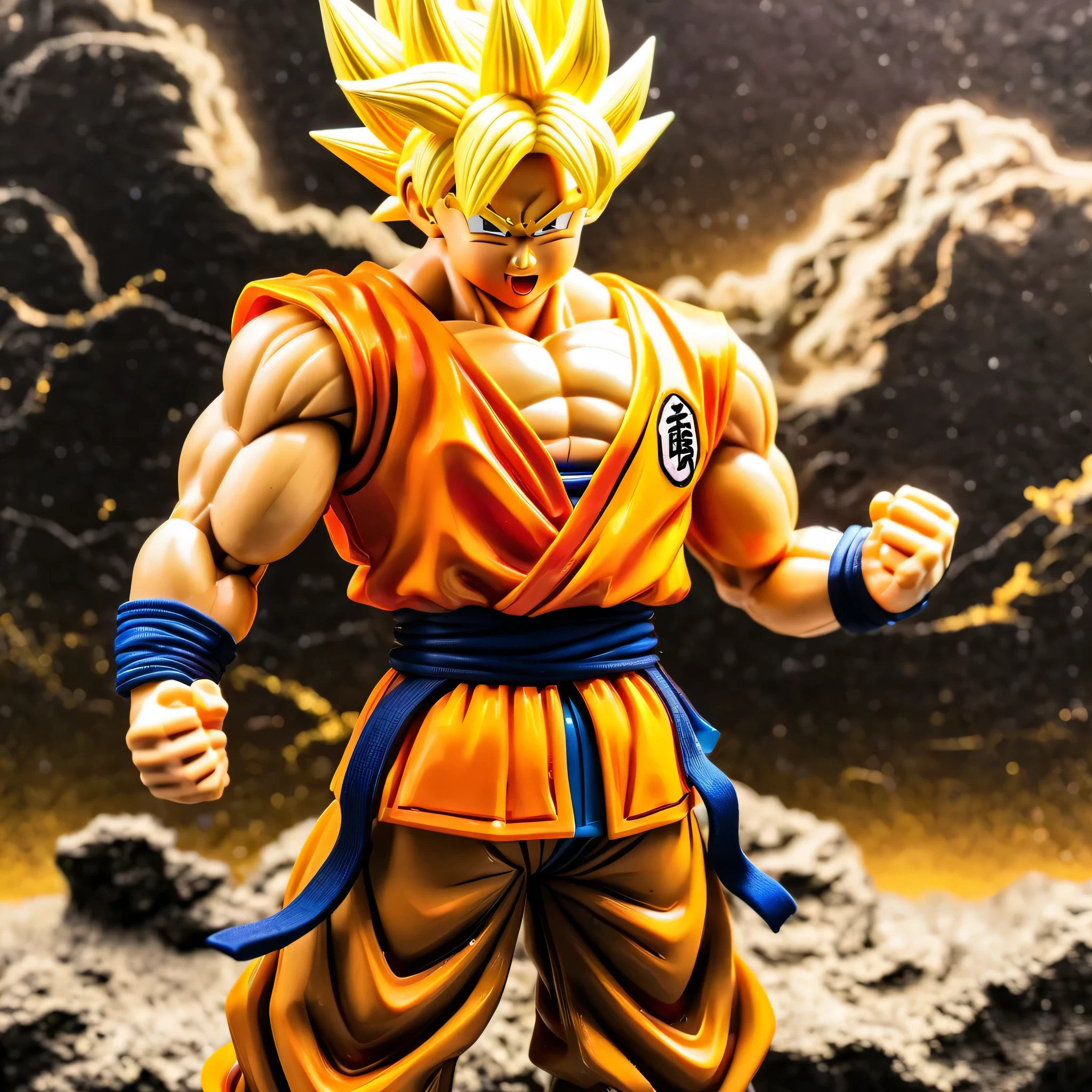 Son Goku, 1 boy,, blonde, muscular, alone, Super Saiyan, ((masterpiece))