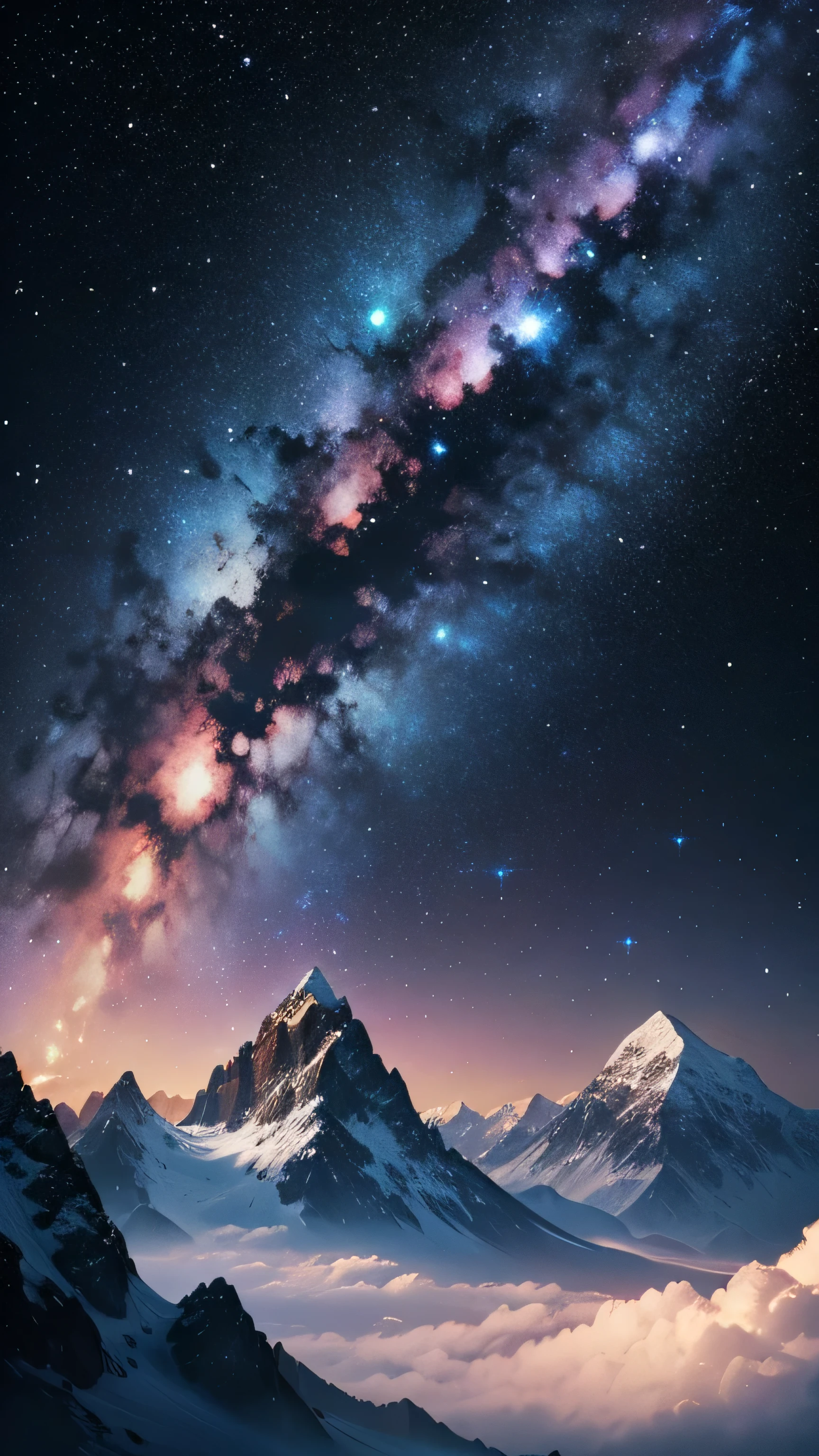 mountain, forest, milky way galaxy, cosmic, high quality, 8k, close up, super detail