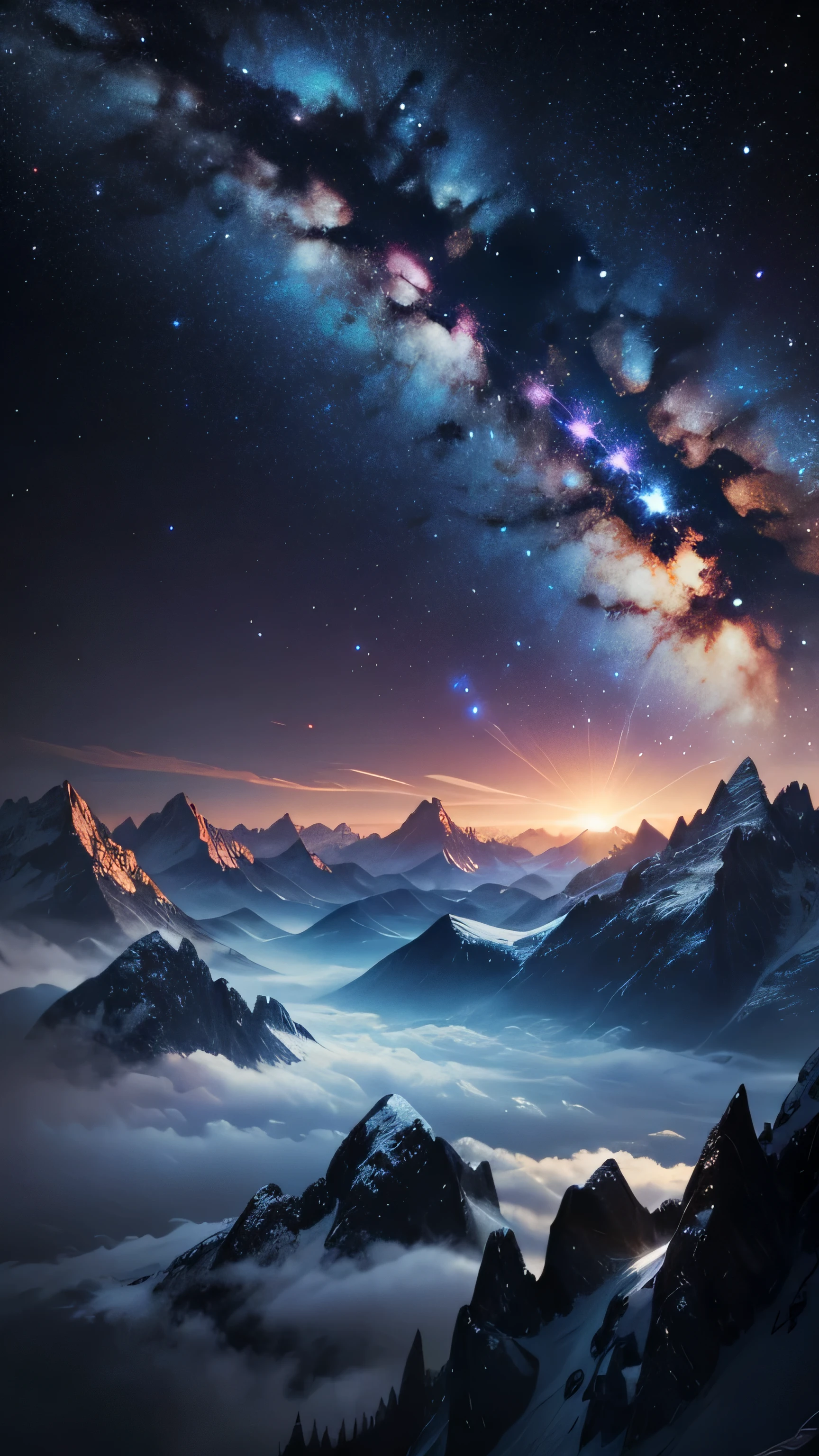 dark mountain low light, forest, milky way galaxy, cosmic, high quality, 8k, close up, super detail