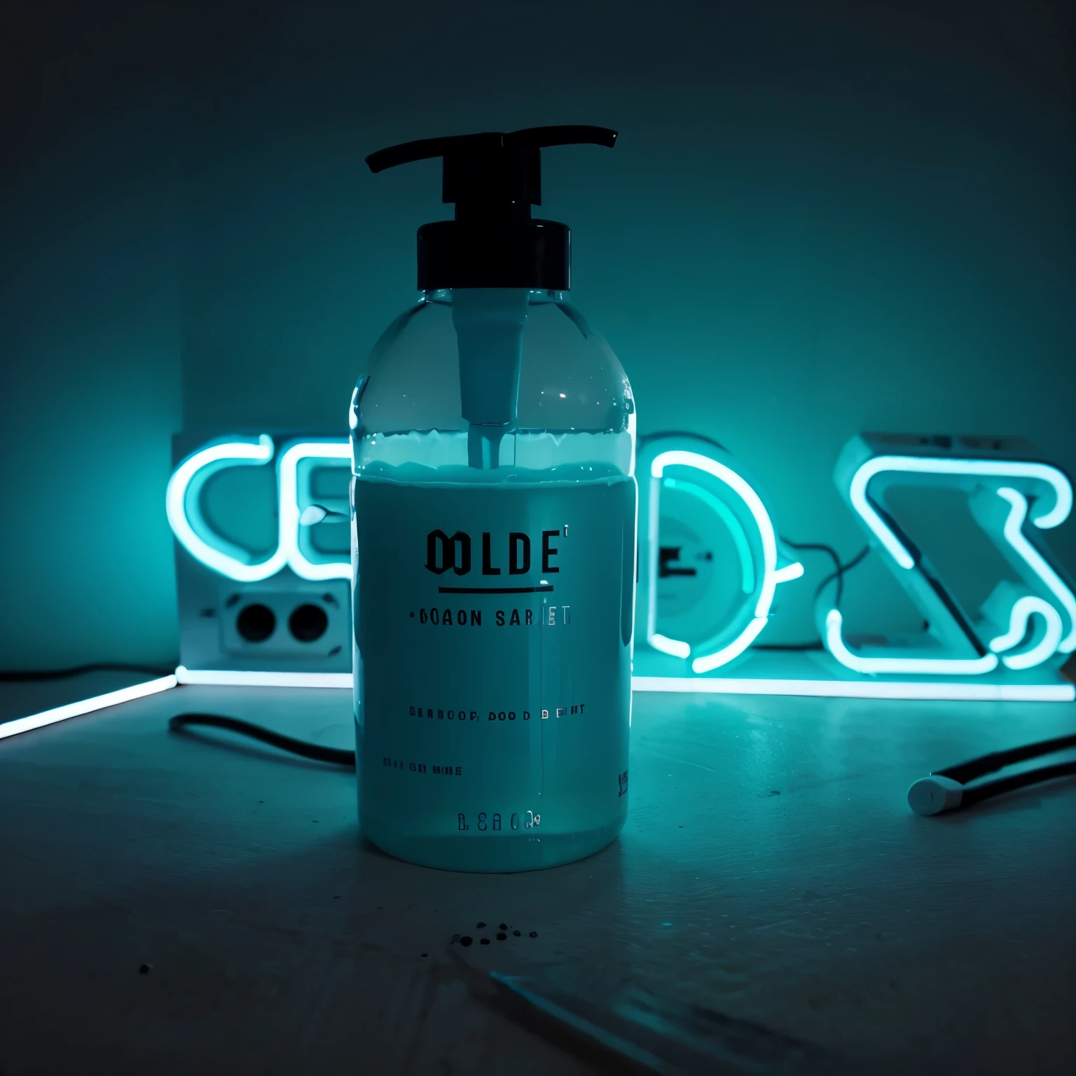 Create a simple neon light that says SOAP D JOLIE in color blue 