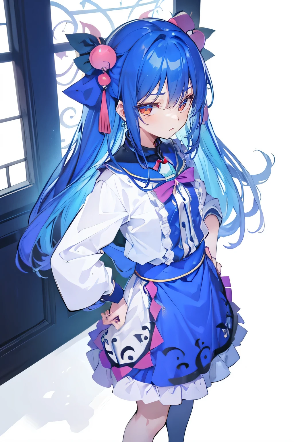 (masterpiece),best quality, expressive eyes, perfect face, 1girl,
Put your hands on your waist,fair, Gorgeous,Japanese cartoons,girl,lola,Hina Angel, blue hair, blue haired, floating clothes,Grab your waist, Grab your waist, hands on hips , hands on hips,sit, sit on ground, Legs on the ground, flat chest