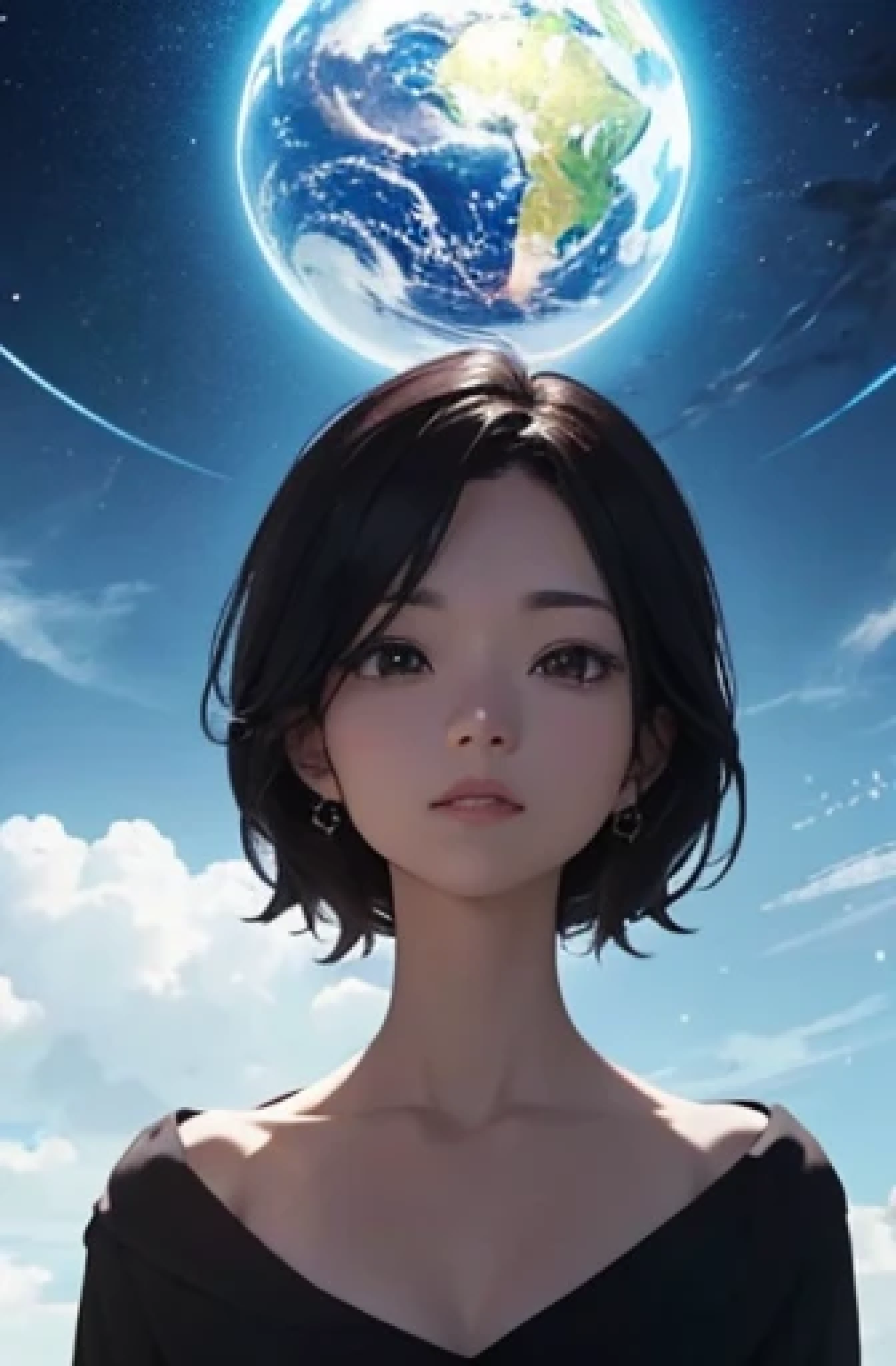 A woman who conveys the principles of heaven, earth, and people、draw with bust up