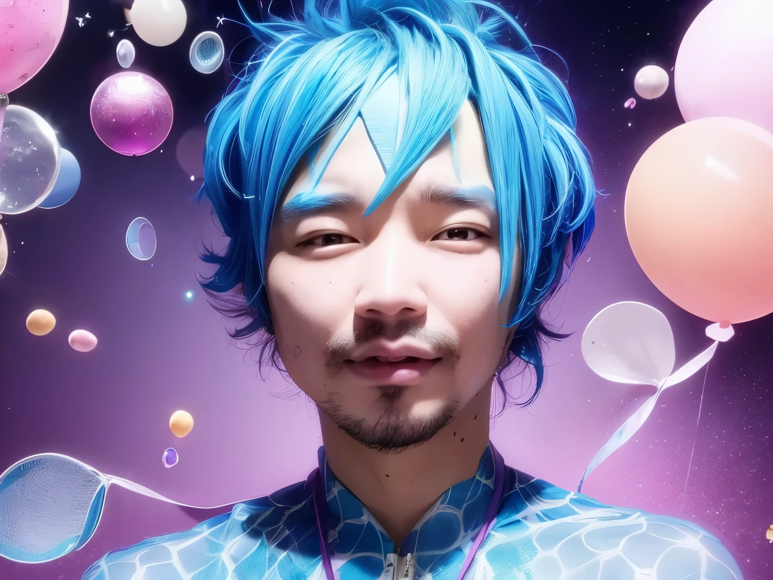 beautiful cute naughty boy, very detailed, cotton candy curls, candy freckles, bright makeup, holographic transparent candy dress, close-up portrait, very detailedイラスト, candyland character design, Surrounded by swirls of ice cream and cream butter, pale pastel colors, bubblegum bubbles, gradient background. candy boy,Globally trending artwork