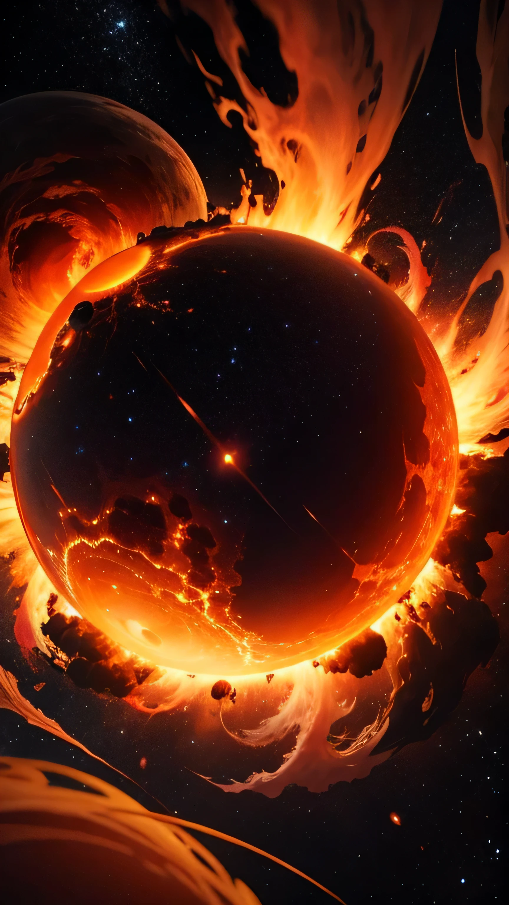 fire sun, milky way, cosmic, high quality, 8k, close up, super detail, full color