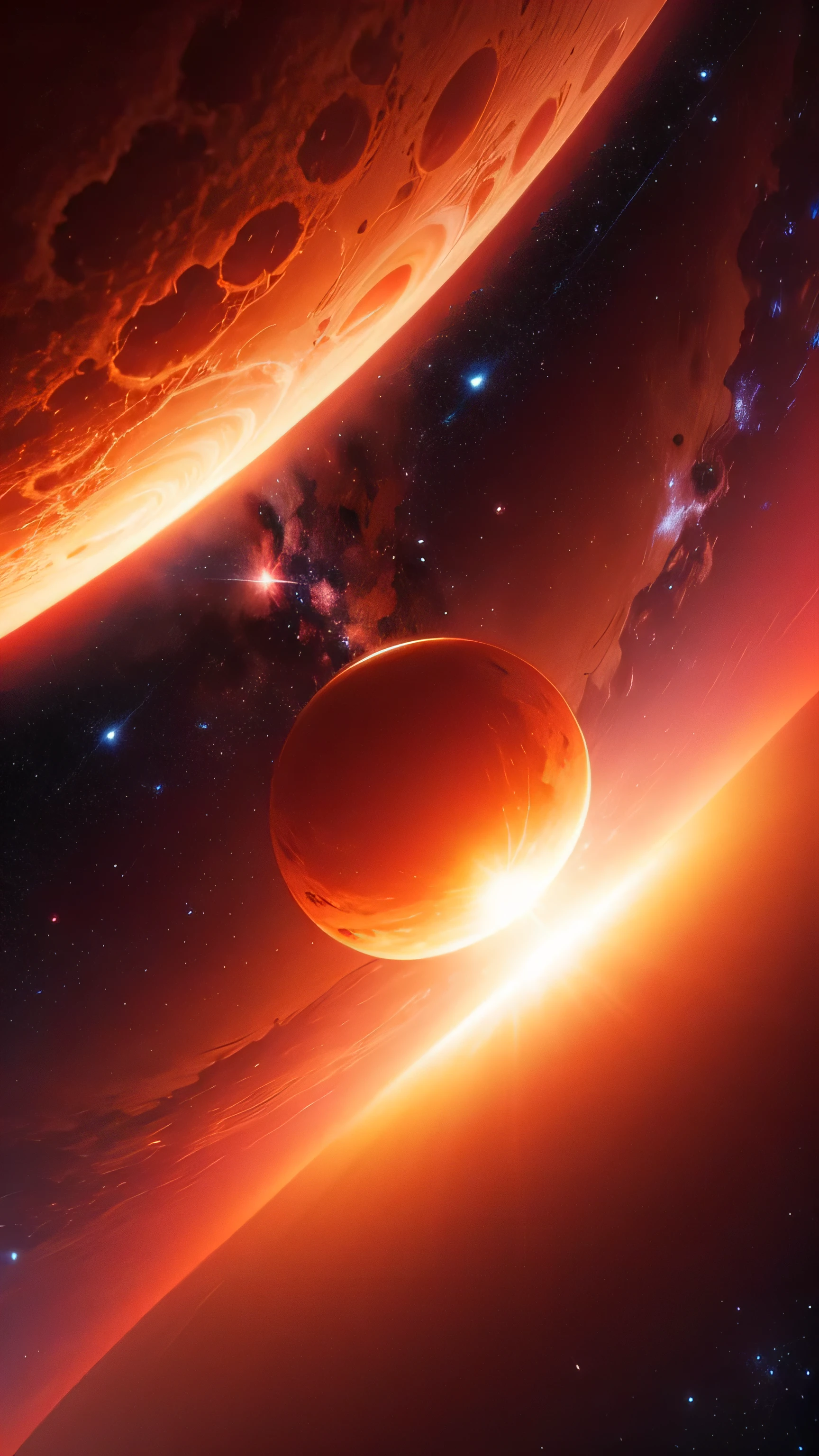 red sun on milky way, cosmic, high quality, 8k, close up, super detail, full color