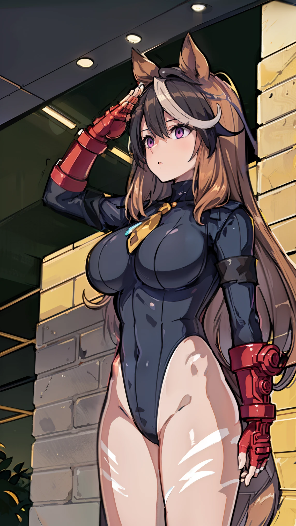 1 girl,NSFW,symbol lirudolph, (Uma Musume),horse ears, clavicle, absurd, brainwashing,Combatant, empty eyes,((purple glowing eyes 1.5))( huge breasts ), No expression, emotions removed,((black shadaloo suit)),avert your eyes , whole body shape, ((stand up, salute)),(highest quality、4k、8K、High resolution、must have:1.2)、Super detailed、(reality、that's reality的な、reality的な:1.37)、ticker、hyper hd、studio lighting、ultra definition paint、sharp focus、Physically based rendering、extreme details、Professional specifications、vibrancy and color、blurry、sports portrait、landscape、horror style、anime big breasts、SF、photograph、concept artist、five fingers, perfect body, {{{masterpiece}}}, {{{highest quality}}}, {{Super detailed}}, {shape}, {{very delicate and beautiful}},Improved cost performance、all roles、Canon 5D MK4でphotograph、photograph,