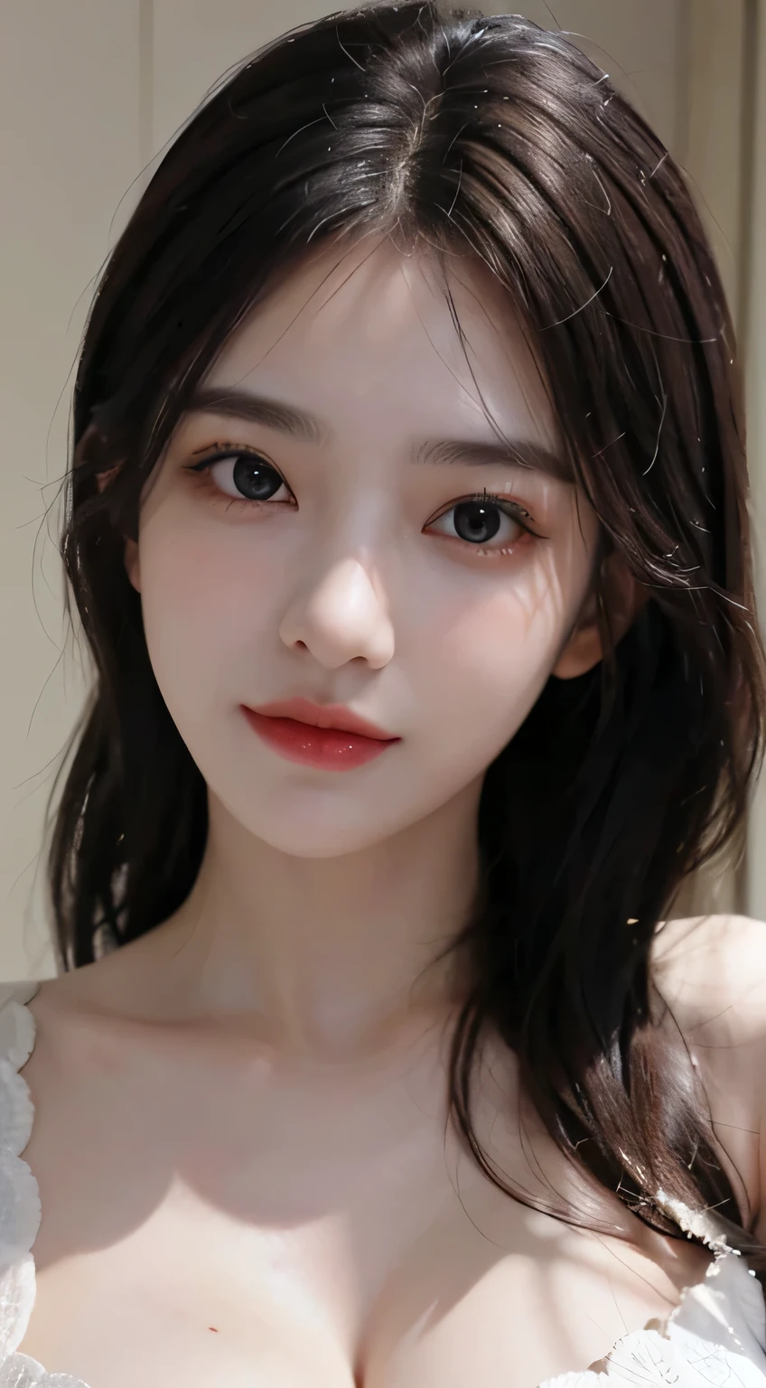 Photocinematic, detailed facial features, no-makeup, Realistic skin, born, Urzangarh, Phantom High Speed Camera, shadow play, A hyper-realistic, Detailed Face - AR 16:9 --s 750 --v 5.2、I can see the cleavage、smil，