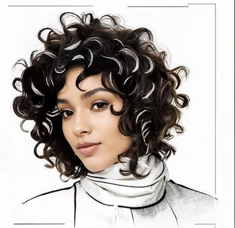 mulher negra com rosto vira pra esquerda, neck length curly hair