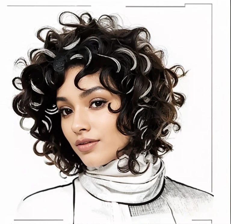 mulher negra com rosto vira pra esquerda, neck length curly hair