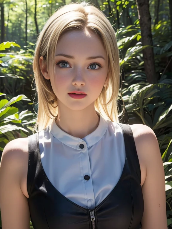 (best quality, 8k, highres, photorealistic:2.0), (solo, one girl:2.0),(lighting: front),(lighting: strong),(ultimate beautiful girl:2.0),(shiny skin),(oily skin),(blonde hair:1.5),(very long hair:1.5),(beauty:2.0),Blush brown makeup , dark eye makeup , use pink glossy lipstick,(big beady eyes girl:1.5),(droopy-eyed girl:1.5),(thin girl:1.5),(baby face girl),(sex appeal:1.7),(sweet smelling girl),(Photographed on a hiking trail in the forest:1.8),(brook babbling),(A place with very clean air),(she works for low wages:1.5),(she has a nice smile),(she is very sociable),(from a very poor family:1.5),(virgin girl),(She is a secret pervert.),(she covertly lewd),(she looks so erotic),(Preserve virginity for devout Christians),chuuChloe,(A woman who enjoys fashion:1.5),(like mode fashion:1.3),(Secretly masturbating and climaxing violently),(Wearing a camisole)