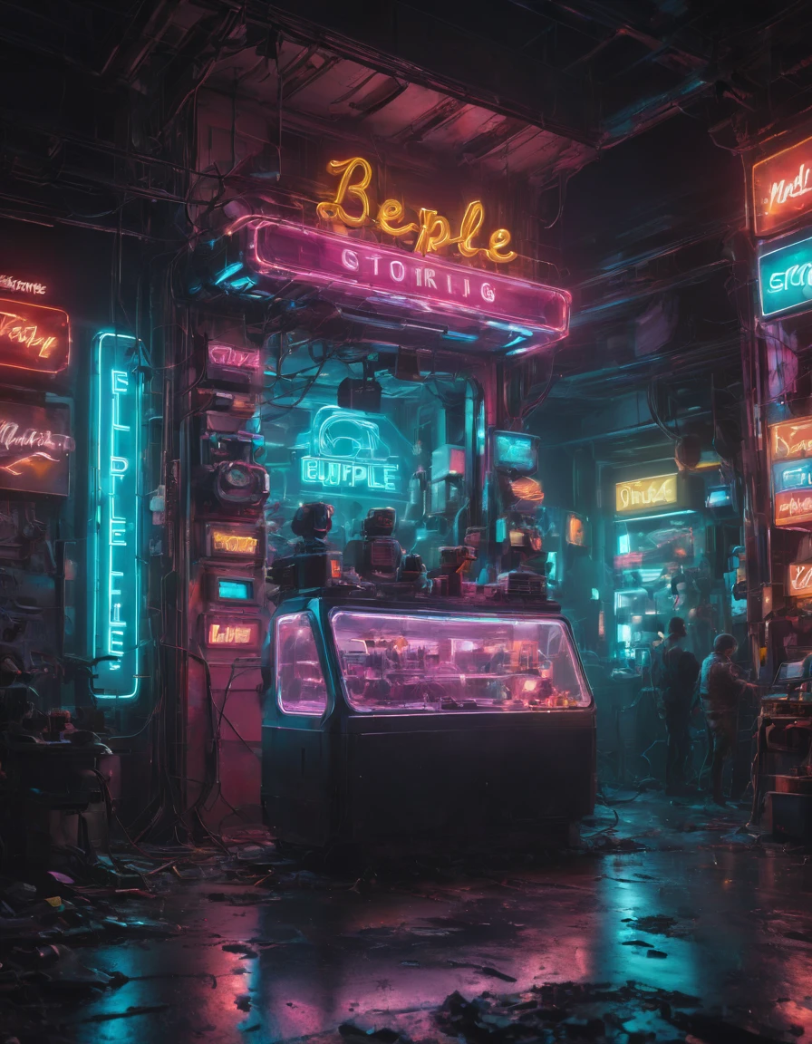 Neon Sign, by Beeple and Mike Winckelman, best quality, masterpiece, very aesthetic, perfect composition, intricate details, ultra-detailed