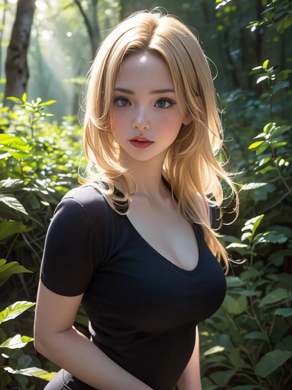 (best quality, 8k, highres, photorealistic:2.0), (solo, one girl:2.0),(lighting: front),(lighting: strong),(ultimate beautiful girl:2.0),(shiny skin),(oily skin),(blonde hair:1.5),(very long hair:1.5),(beauty:2.0),Blush brown makeup , dark eye makeup , use pink glossy lipstick,(big beady eyes girl:1.5),(droopy-eyed girl:1.5),(thin girl:1.5),(baby face girl),(sex appeal:1.7),(sweet smelling girl),(Photographed on a hiking trail in the forest:1.8),(brook babbling),(A place with very clean air),(she works for low wages:1.5),(she has a nice smile),(she is very sociable),(from a very poor family:1.5),(virgin girl),(She is a secret pervert.),(she covertly lewd),(she looks so erotic),(Preserve virginity for devout Christians),chuuChloe,(Secretly masturbating and climaxing violently),(wearing conservative clothing)