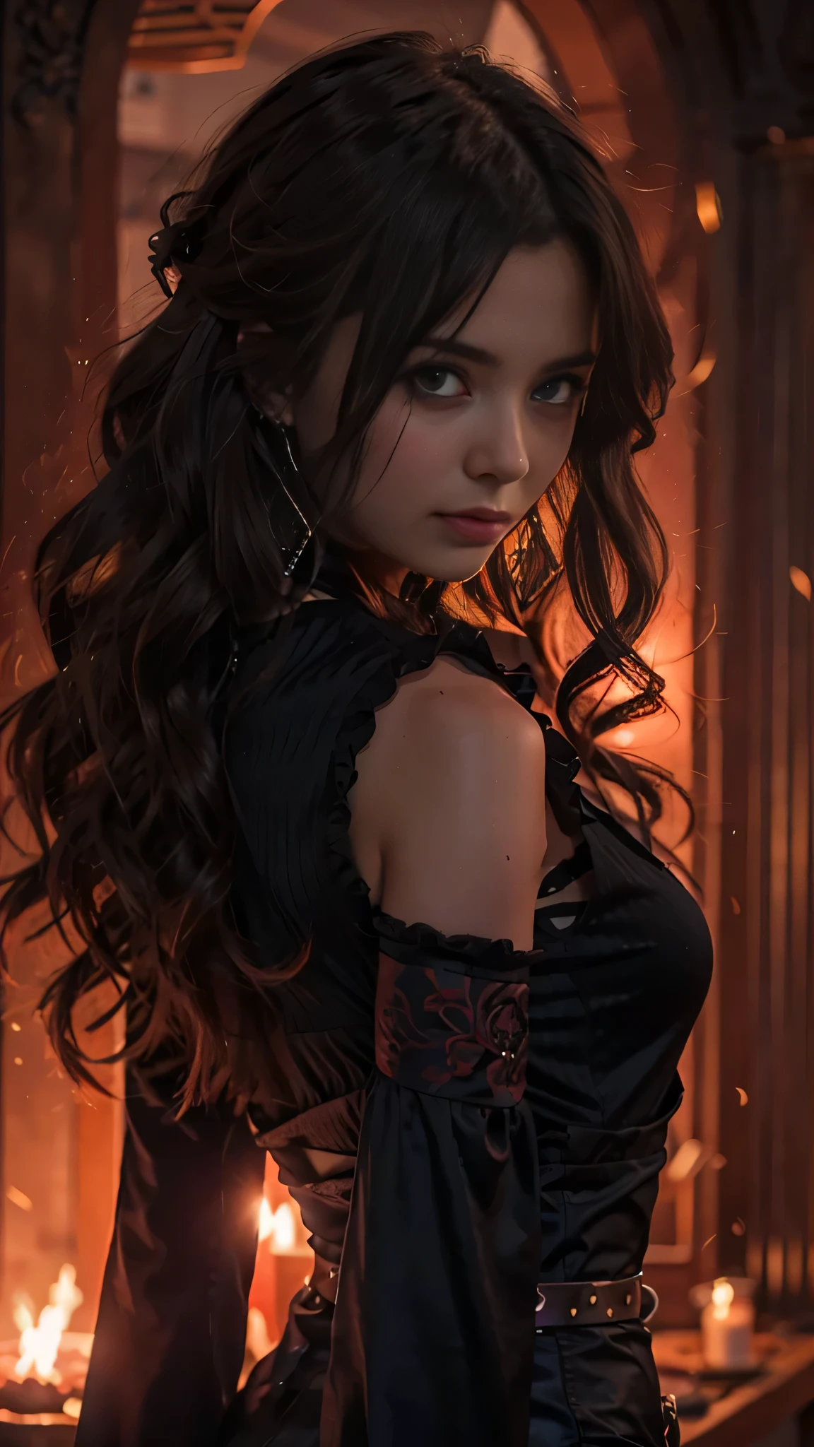 una mujer con cabello largo y negro y ojos rojos parada frente a un edificio, con ojos rojos brillantes, with ojos rojos brillantes, mago de pelo negro, ojos rojos brillantes, chica anime con pelo largo, hermoso retrato animado, anime girl gothic maiden, por Yang J., asesino de demonios rui fanart, hermosa y seductora mujer anime, chico guapo en el arte de Demon Slayer, chica anime seductora