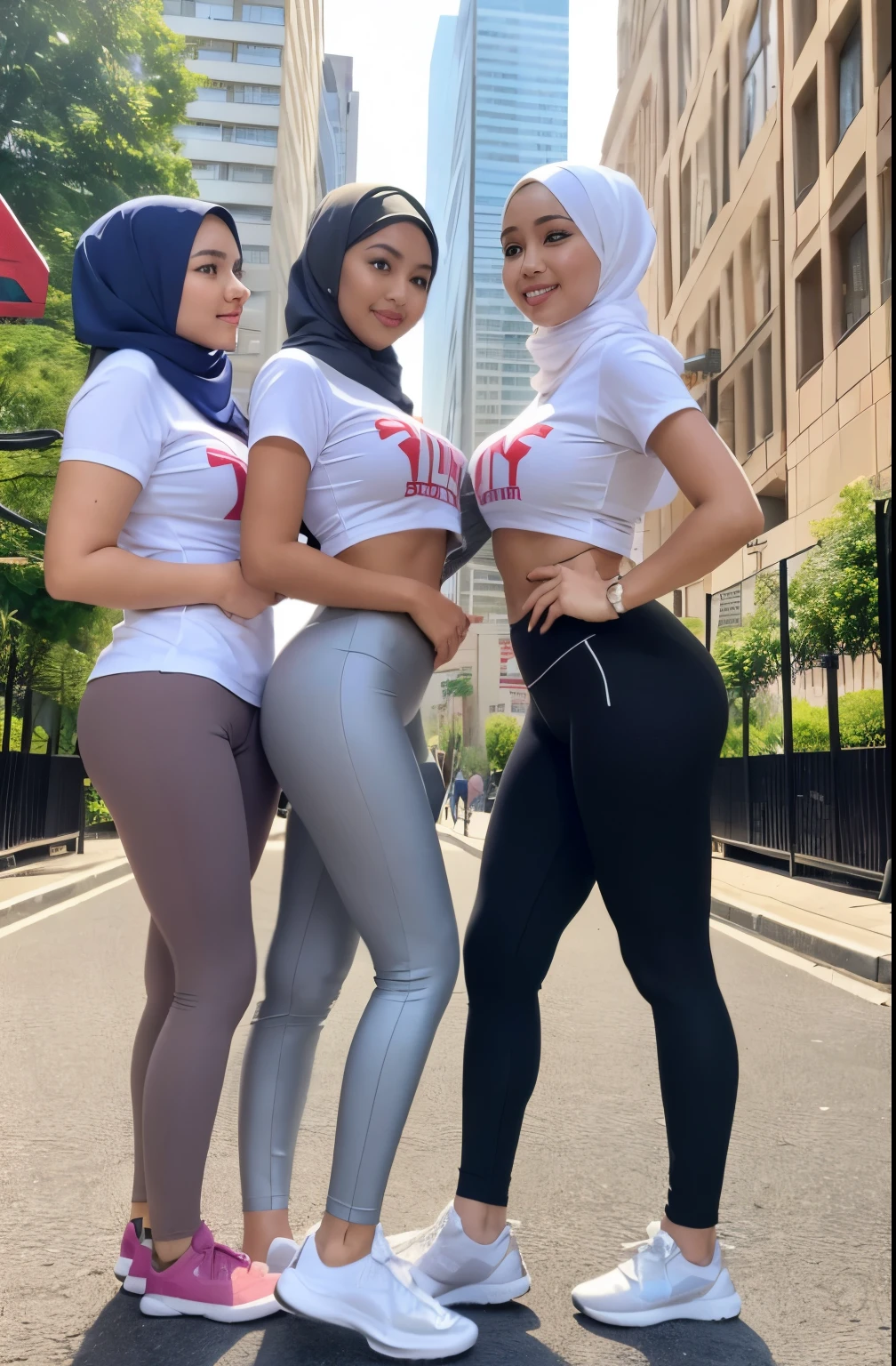 RAW, Best quality, high resolution, Masterpiece: 1.3), Beautiful malay woman in rugby outfit wearing shawl style hijab, non naked, wearing jersey outfit, 2 female, flawless face, cute face, pretty malay face, beautiful white teeth, Masterpiece, Perfect plump body, full body, sexy rugby outfit, tight breasts, short hair, ((wearing black shawl style hijab, wide and long hijab)), covered in cum, soaked in semen, beautiful big eyes, watery eyes, Soft smile, breezy, skin details, skin texture details, wide hips, thick thighs, sexy plump body, morning time, happy, bright sunshine, at football field, blurred background, bokeh, ((white, black and grey outfit, wearing baggy rugby jersey shirt short sleeves, wearing black handsocks, wearing tight shorts, wearing black long socks, wearing sweater)), ((standing, sexy legs)), ((hands above breasts)), ((wearing long black gloves))