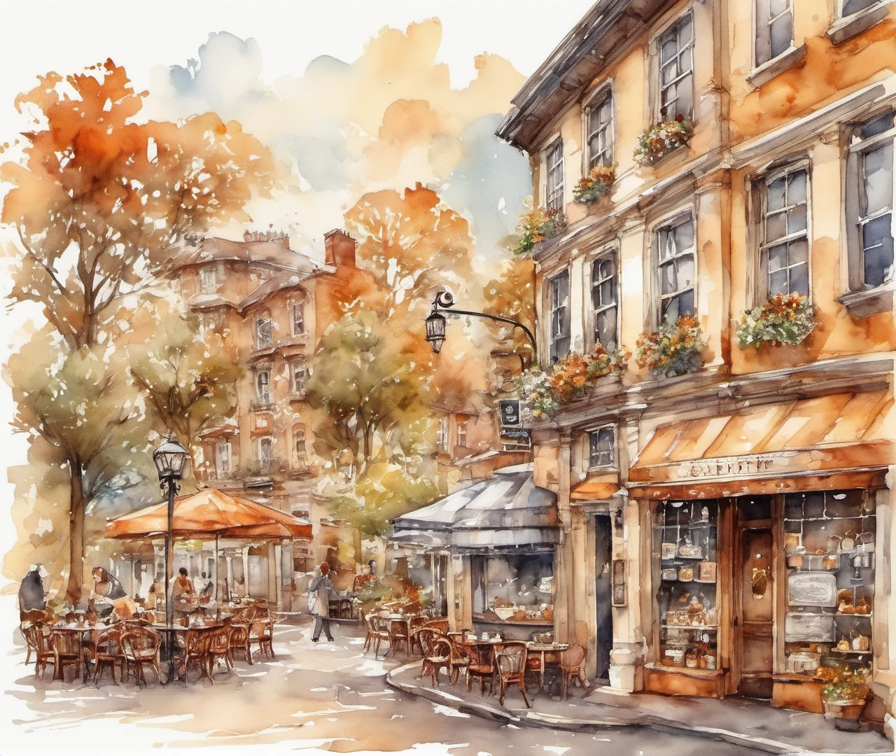 (best quality,highres),(transparent watercolour painting:1.1),cozy bakery and coffee shop atmosphere,delicate brush strokes,homely interior with wooden furniture,large display of freshly baked pastries and bread,aromas of coffee and warm baked goods wafting through the air,warm and inviting lighting,steaming cups of coffee and tea on tables,comfortable seating areas for customers to relax and enjoy,tiny details like vintage posters and chalkboard menus,happy and contented customers savoring their treats,vibrant and welcoming colors,clinking of mugs and pleasant conversations,laid-back and friendly ambiance,baristas crafting beautiful latte art with precision and care,enticingly decorated cakes and cupcakes,picturesque window view of a cobblestone street and passersby,enchanting scent of freshly brewed coffee permeating the air,soft background music creating a soothing atmosphere,artistic watercolor portraits of happy customers hanging on the walls,warm sunlight streaming through the windows,multi-tiered cake stands filled with delectable treats,joyful laughter and the sound of clinking cutlery,homemade pies and tarts displayed on a rustic counter,baker expertly kneading dough as flour dusts the air,brief moments of solitude as patrons enjoy their pastries with a book or newspaper,lovingly crafted latte art forming intricate patterns,coffee brewing equipment adding a touch of authenticity,baristas serving each customer with a smile,cozy nooks for intimate conversations,exquisite pastries presented like works of art,meticulously arranged flowers adding a pop of color and freshness.