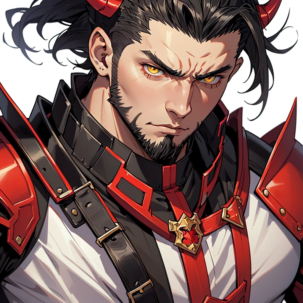 ((best quality)), ((Meisterwerk)), (detailliert), perfektes Gesicht, (Meisterwerk, best quality, detaillierter Hintergrund, Komplizierte Details), Fantasy-Thema, Male , RED SKIN , Herr der Ringe , Tiefling, 2 horns, red skin, bard, tavern, completely red skin, black hair, long hair, devil , maskulin , beard , RED SKIN , RED BODY
