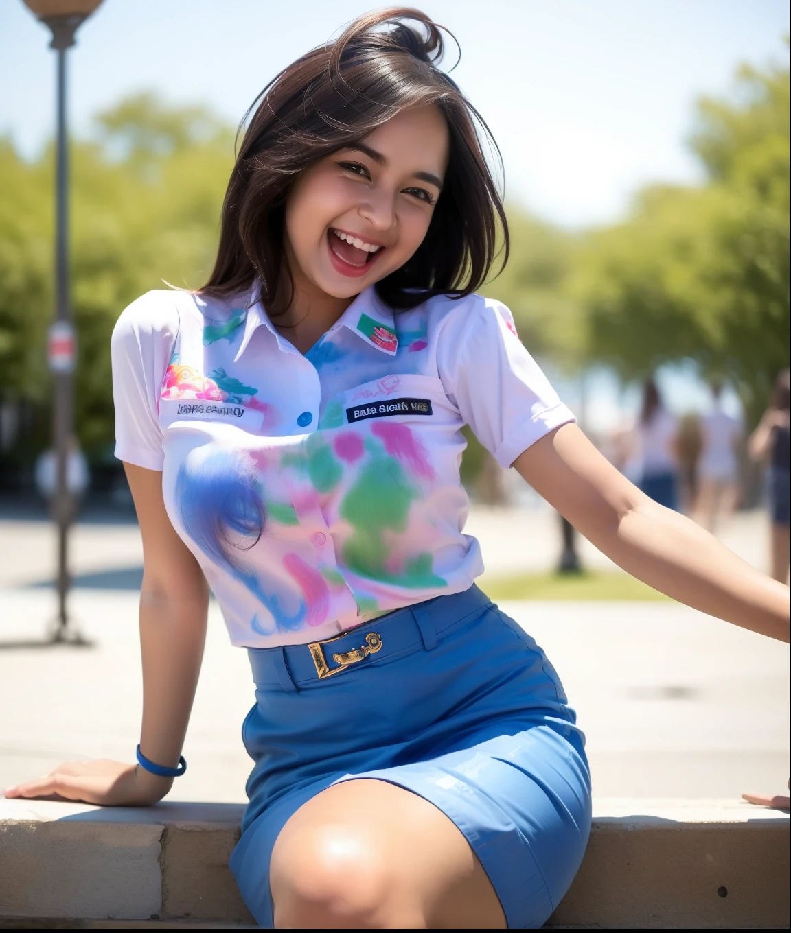 1girl, (uniform_doodle, doodle), outdoors, detailed face, detailed eyes, big breasts, shiny skin, looking at the audience, (laughing cute: 1.2), (happy), (8k, RAW photo, best quality, masterpiece: 1.2), (realistic, realistic: 1.37), ultra-high resolution