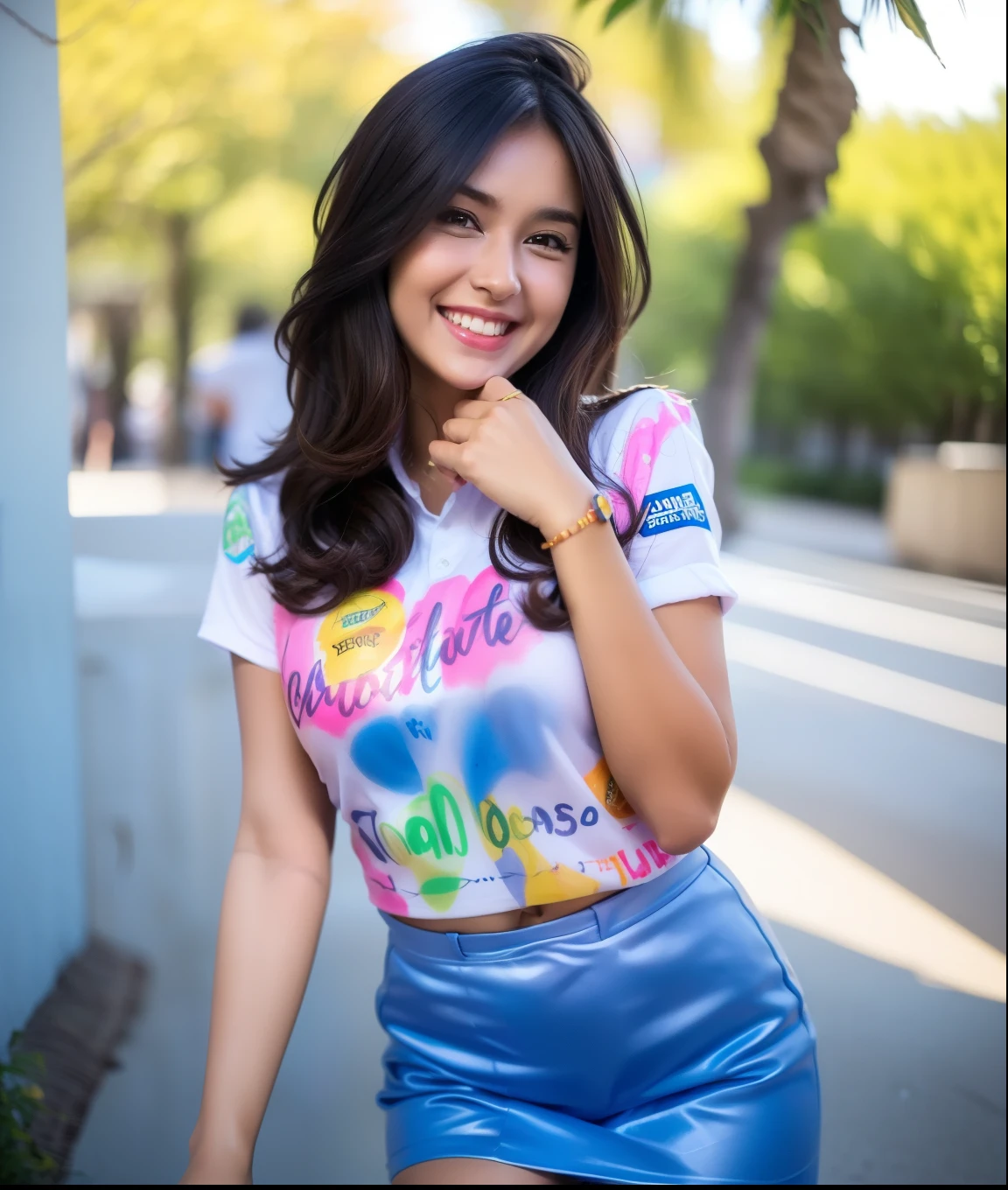 1girl, (uniform_doodle, doodle), outdoors, detailed face, detailed eyes, big breasts, shiny skin, looking at the audience, (laughing cute: 1.2), (happy), (8k, RAW photo, best quality, masterpiece: 1.2), (realistic, realistic: 1.37), ultra-high resolution