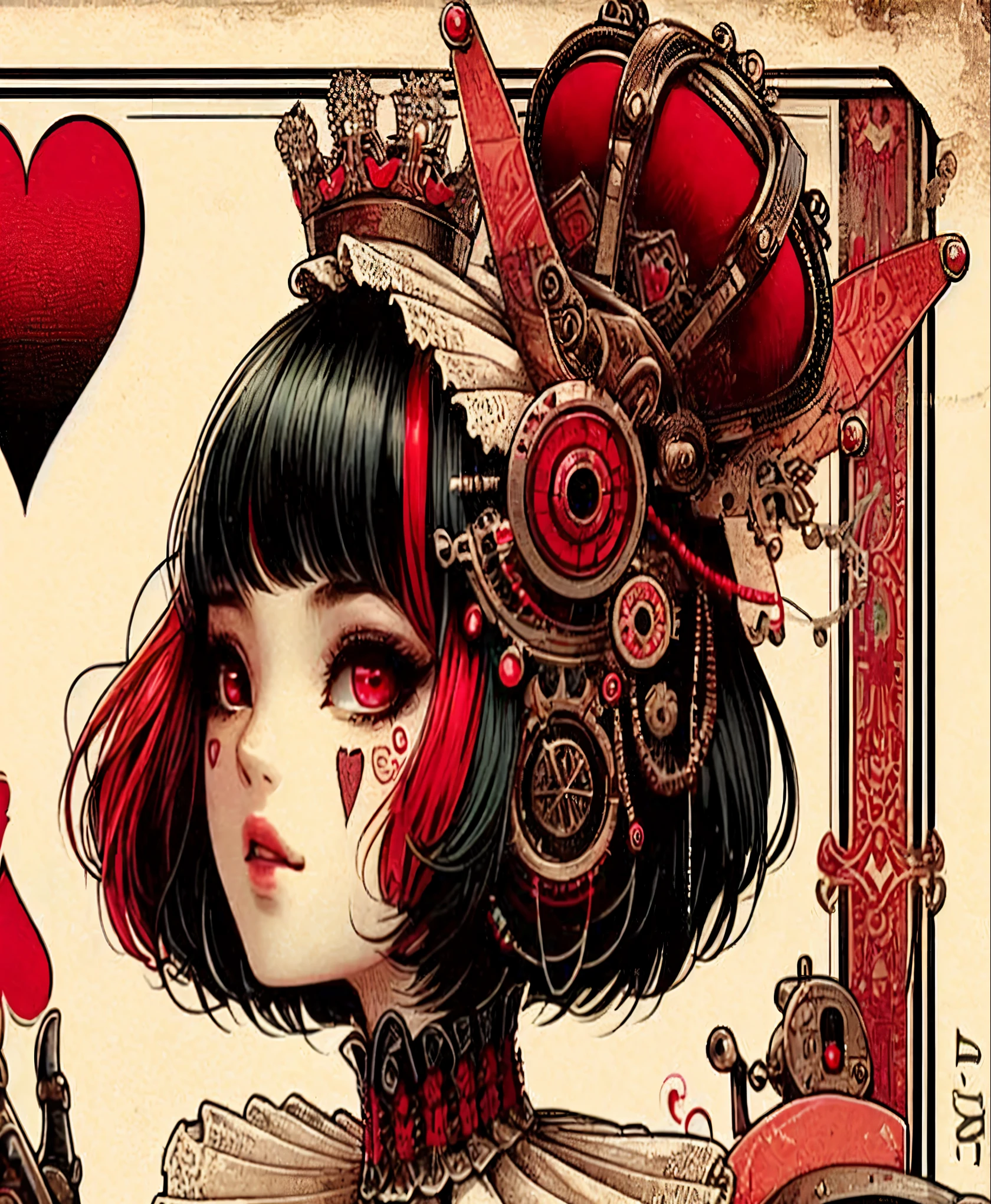 a close up of a woman with a crown on her head, intricate ornate anime cgi style, pop japonisme 3 d ultra detailed, japanese pop surrealism, high quality steampunk art, digital steampunk art, detailed steampunk illustration, steampunk beautiful anime woman, japanese popsurrealism, steampunk art, prince crown of red gears, steampunk illustration, stunning digital illustration, exquisite digital illustration