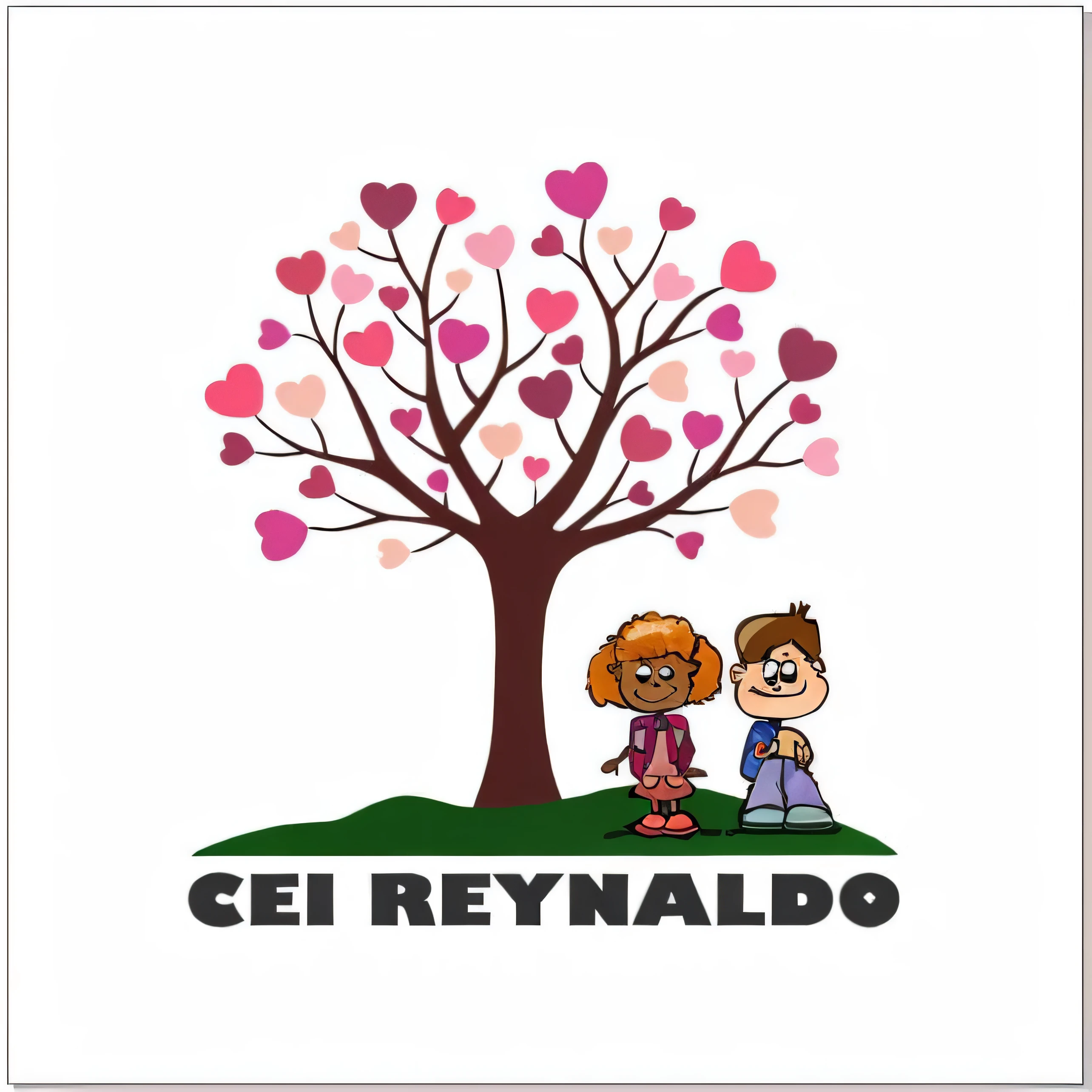 a drawing of a boy and a girl sitting under a tree with hearts, por Conrad Marca-Relli, inspirado em Ceri Richards, cel-shaded, cel - sombreado, Raimundo, fey, Direction: Reynolds Beal, cell phone illustration, inspired Direction: Reynolds Beal, cel-shaded:15, by Ceferí Olive, legal, desenho