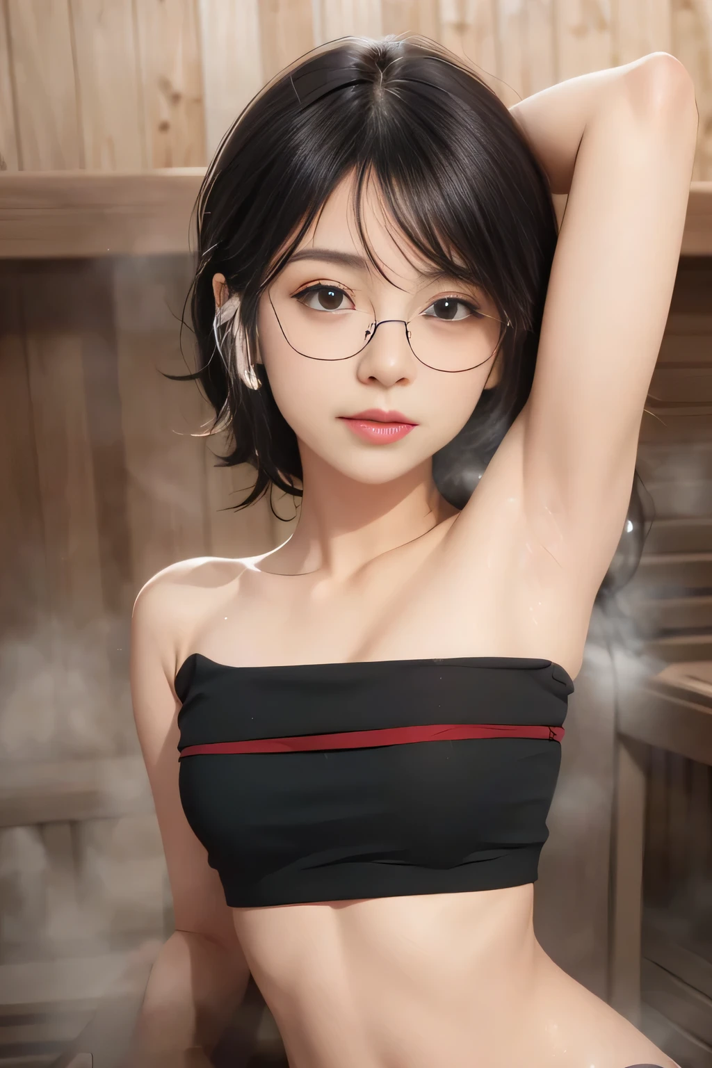 Sucking male genitalia、Black-rimmed glasses、Black underwear、A dark-haired、short-cut、In the hospital、Hospital Room